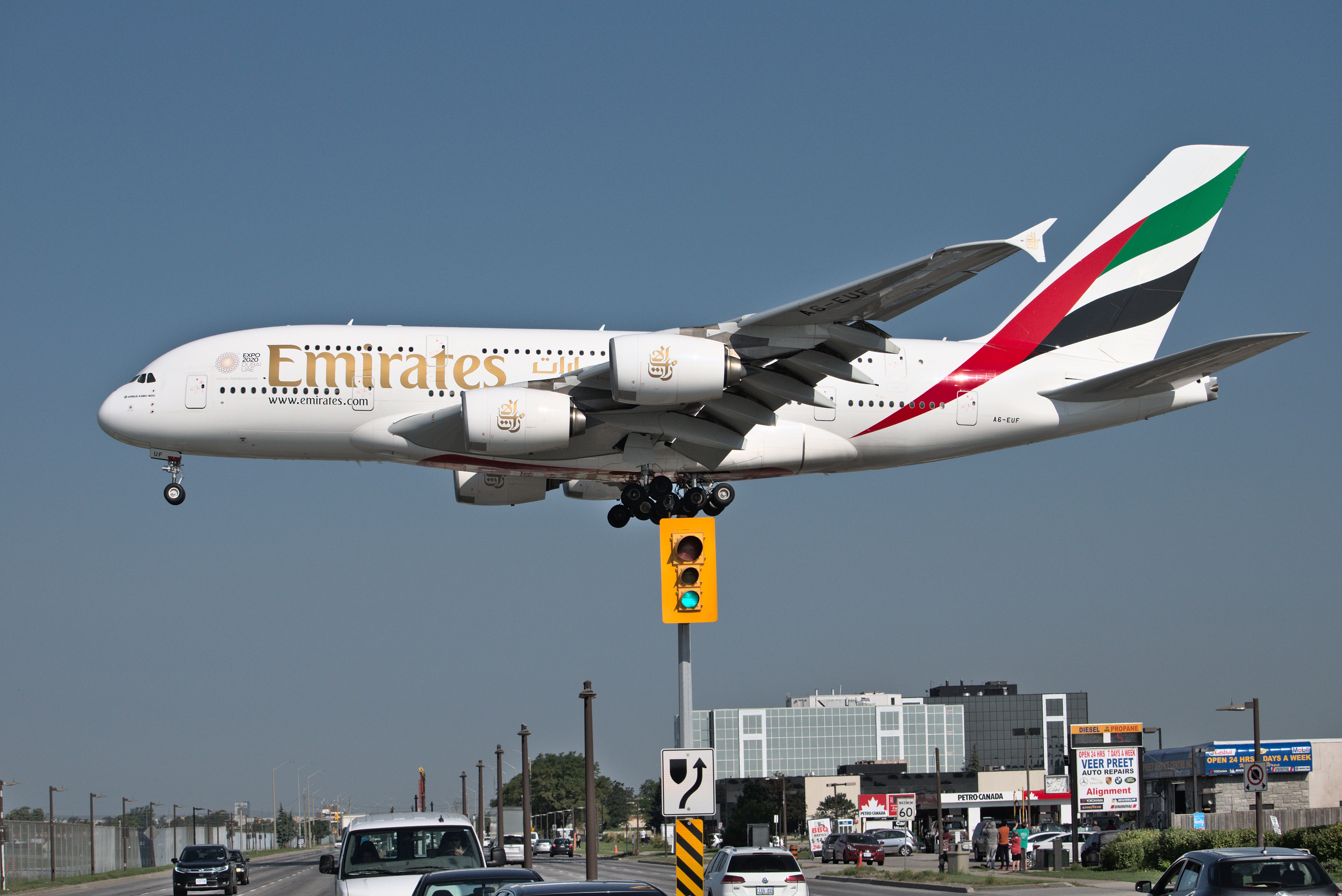 An Emirates Airbus A380 About To Land.