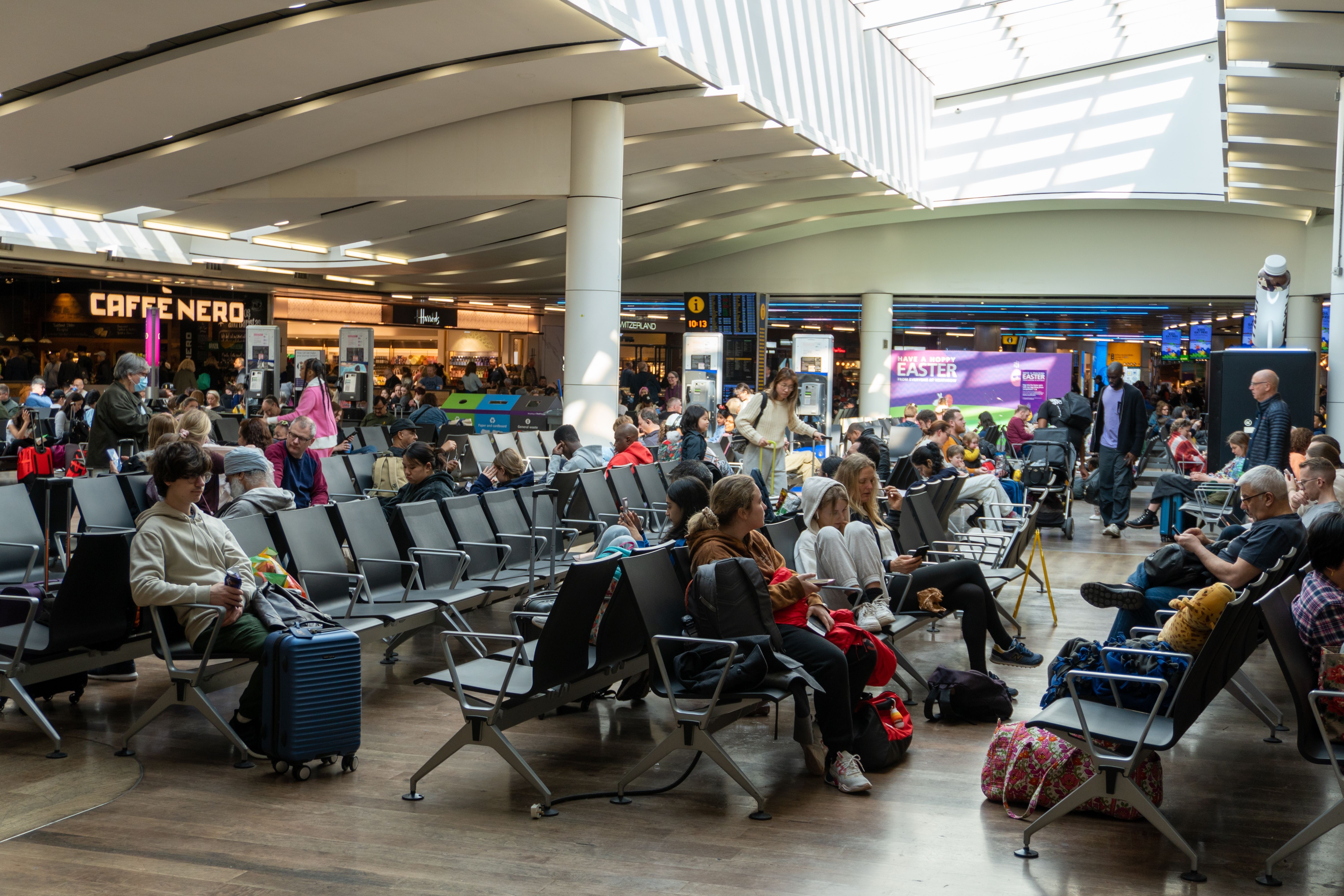 Inside the busy London Heathrow Departure Lounge