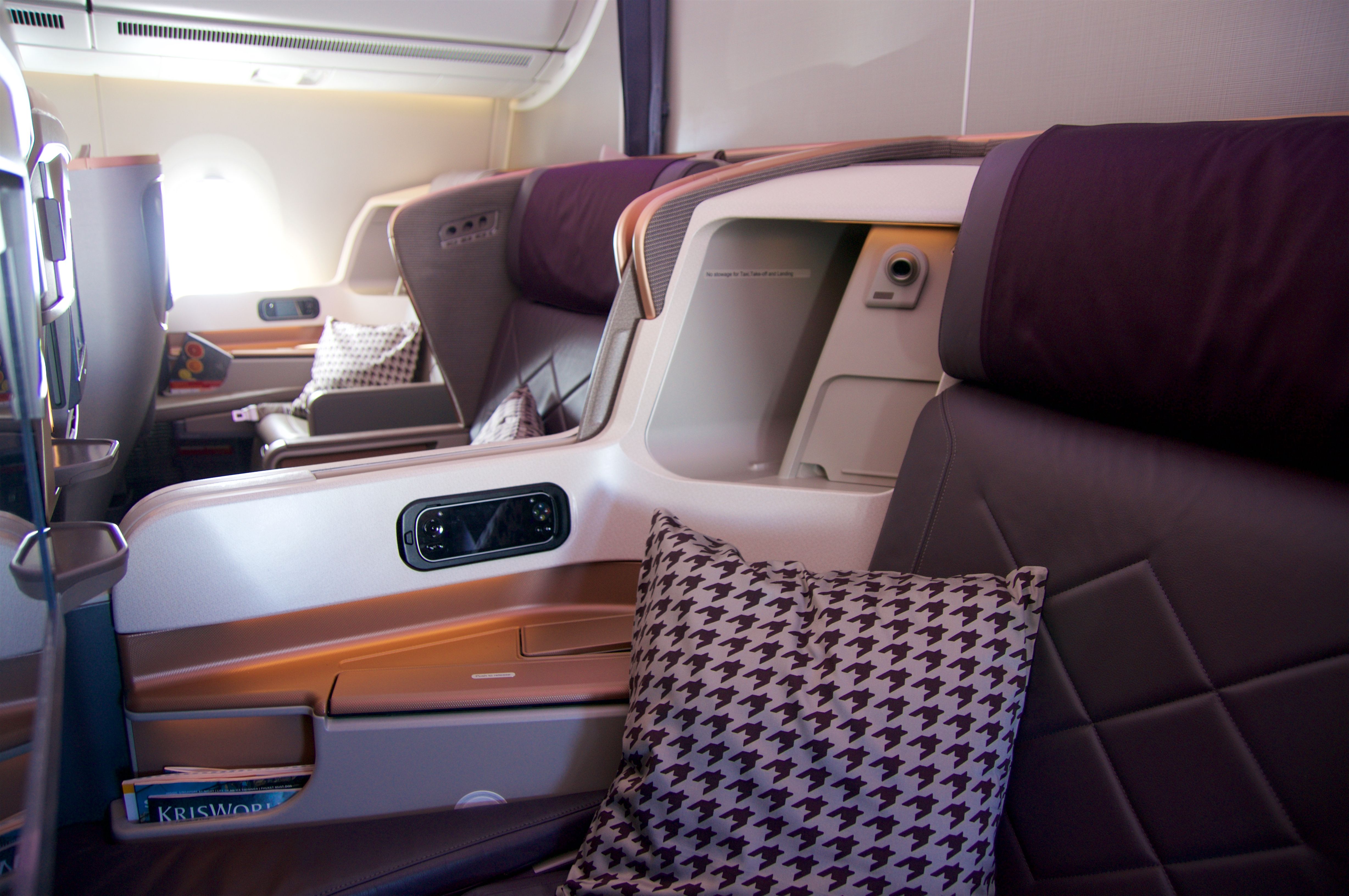 Interior view of the Business Class cabin of the Singapore Airlines A350.