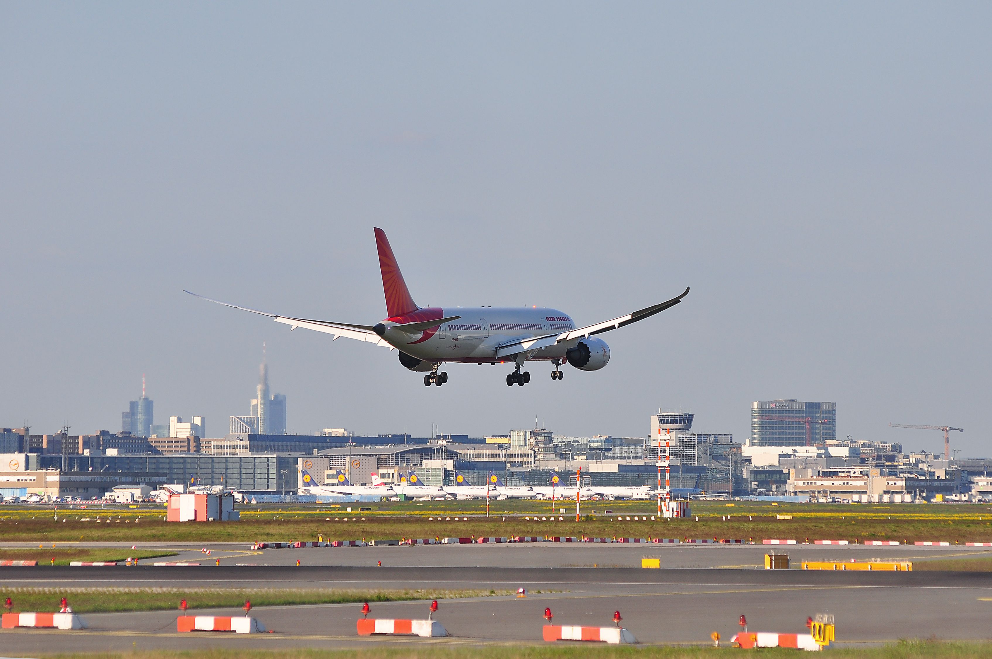 An Air India Boeing 787 about to land.