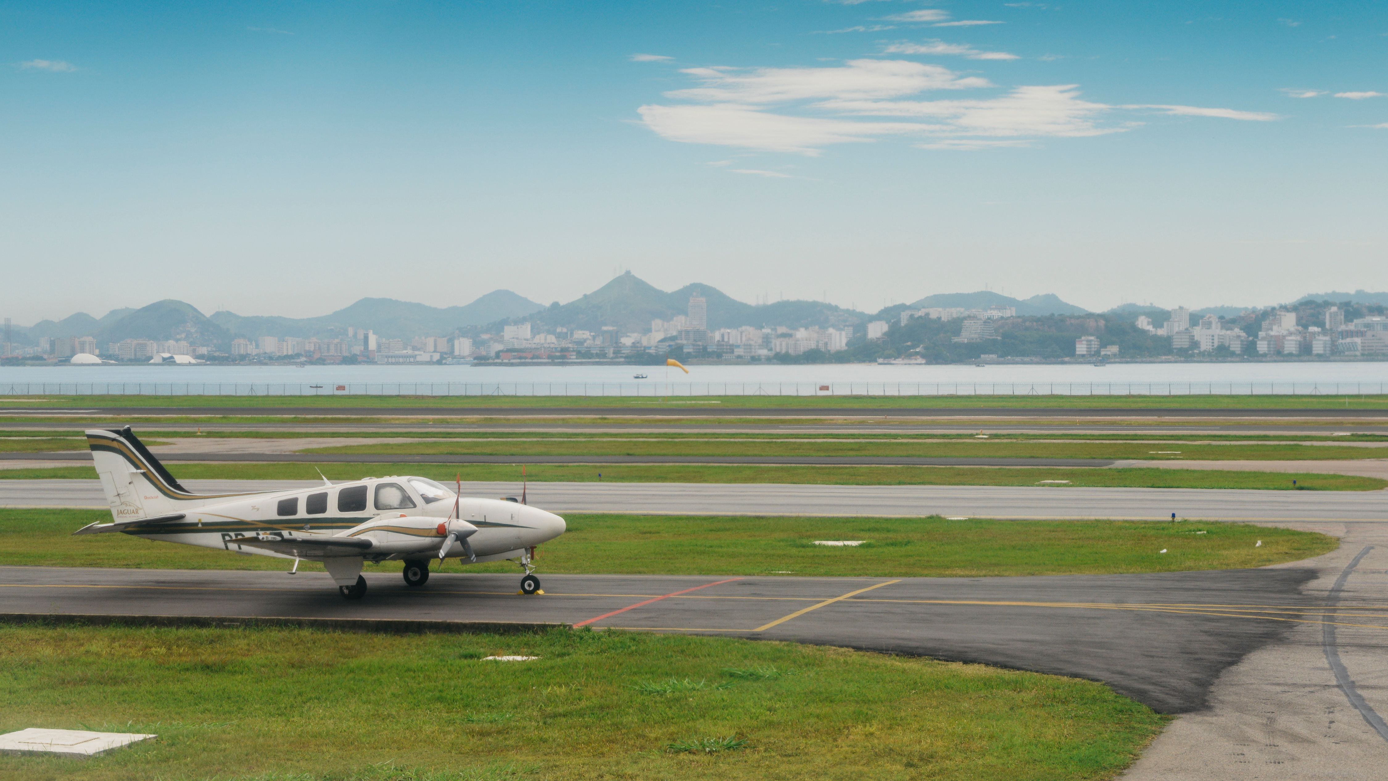 Beechcraft Baron B55 taxiing on the runway in Rio de Janeiro, Brazil.