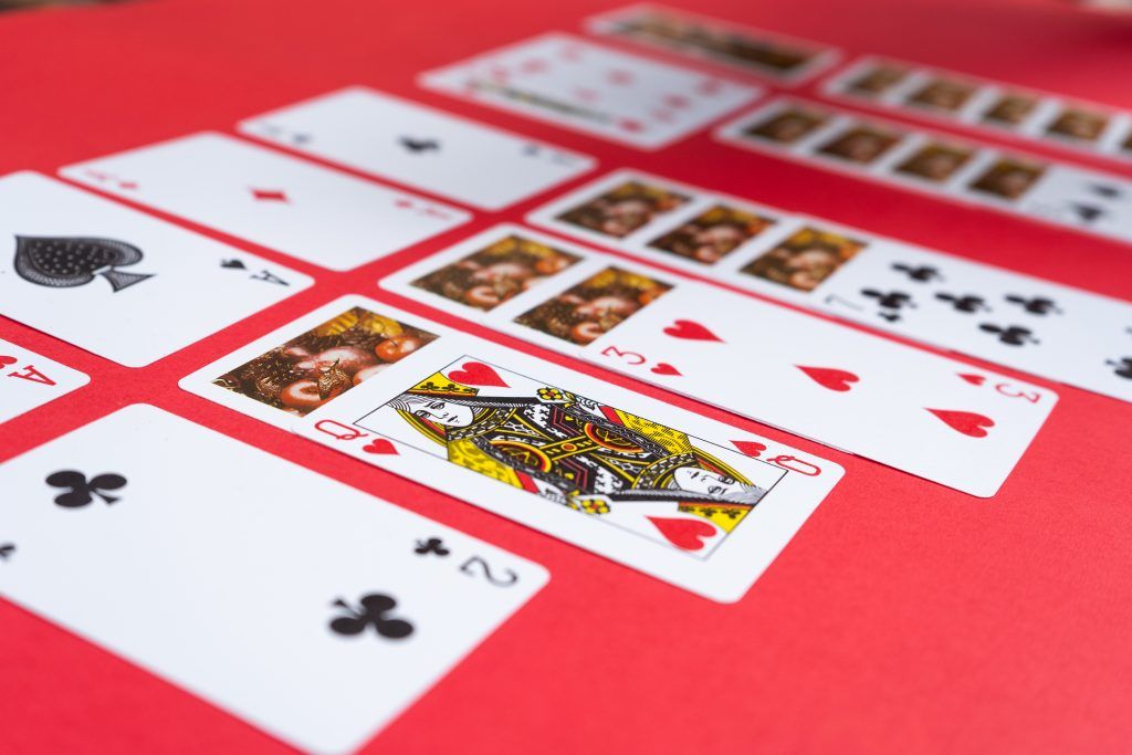Closeup of a game of solitaire.