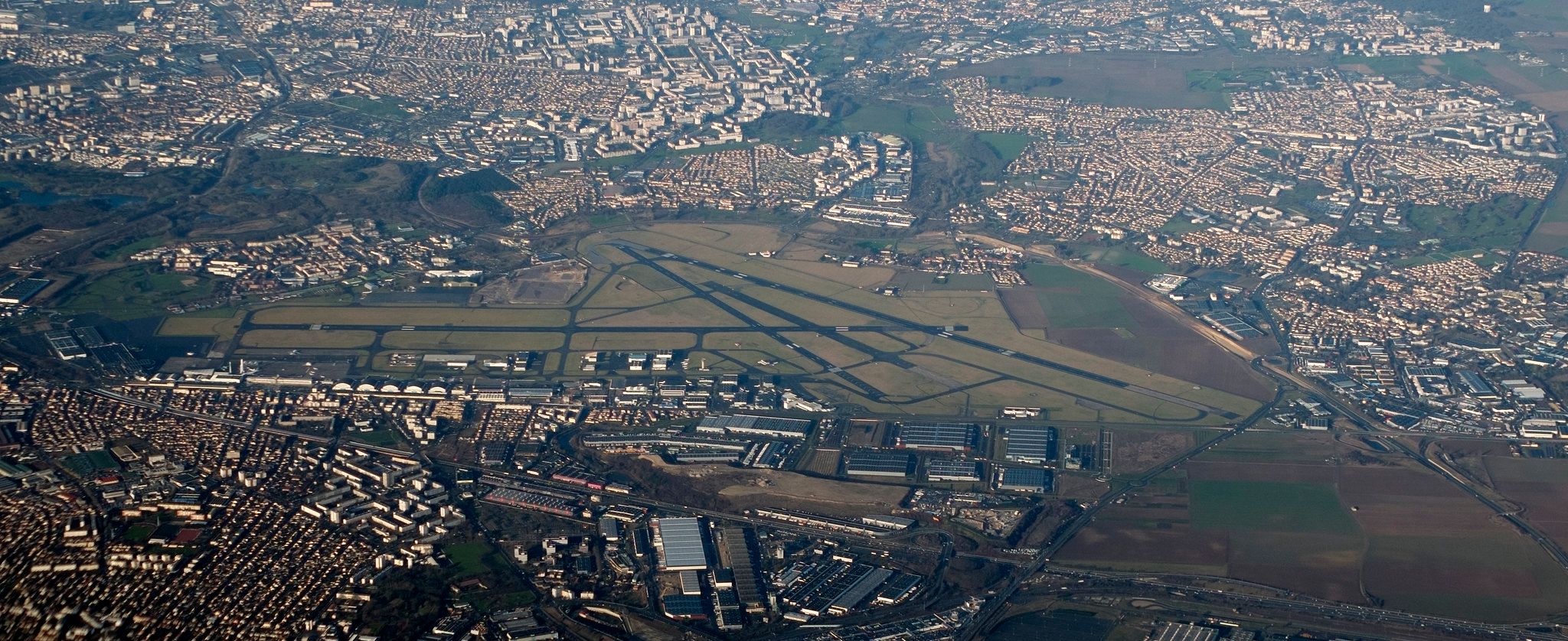 An aerial view of Paris Le Bourget airport. 
