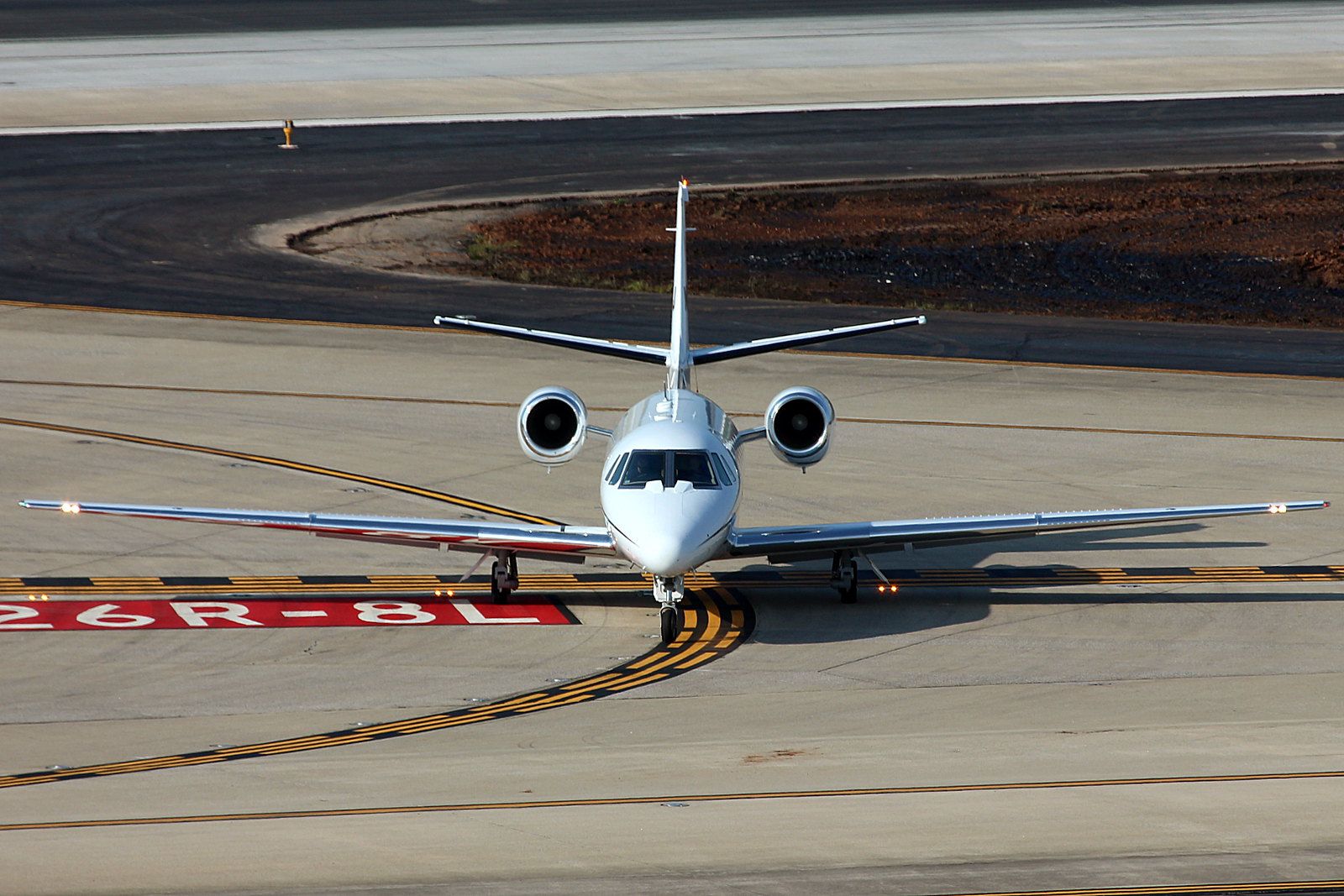 An aircraft taxiing to the gate. 