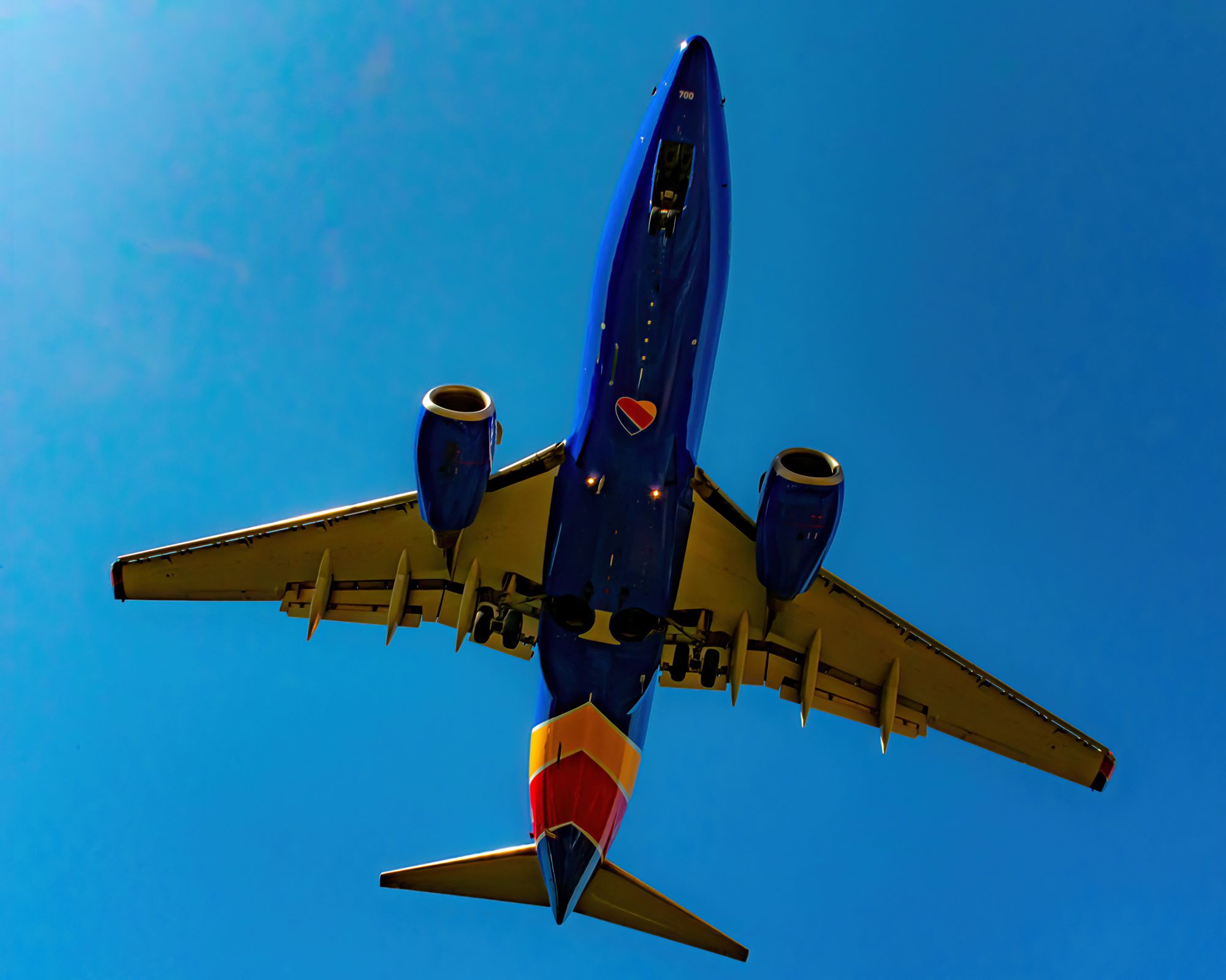 A Southwest Airlines Boeing 737 Flying Overhead.