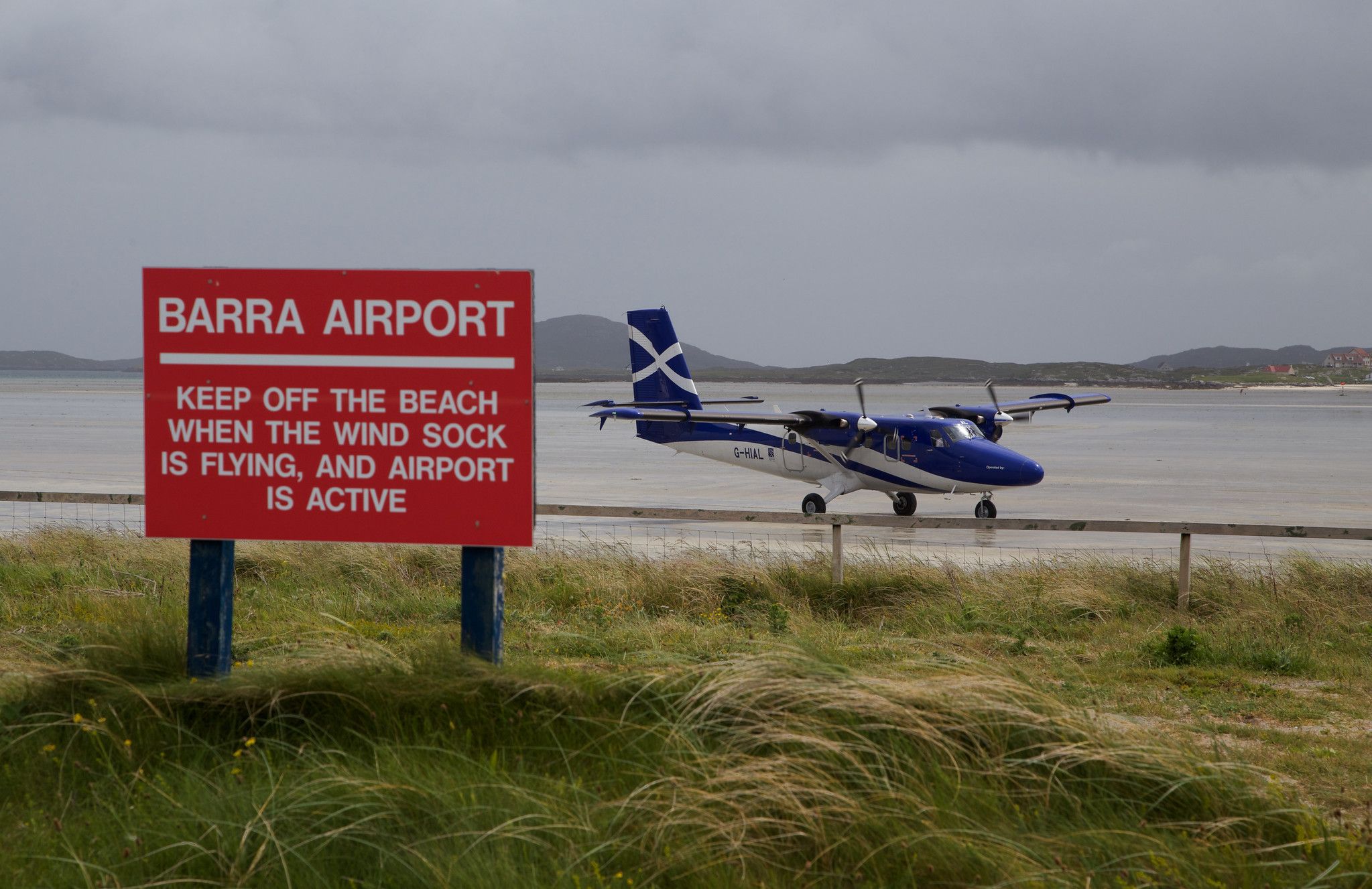 A turboprop aircraft at Barra Airport.