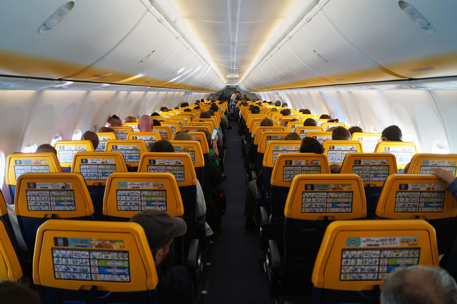 Inside a Ryanair Boeing 737-800.