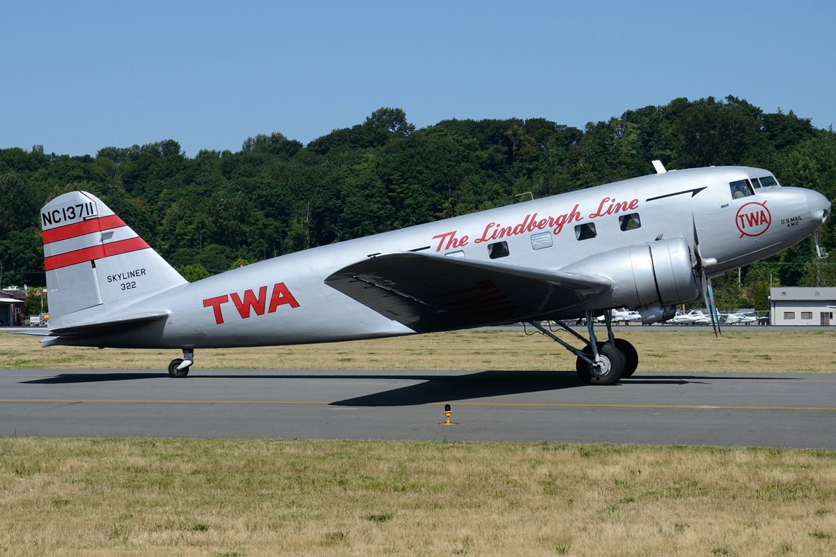 A TWA Douglas DC-2 on the runway.