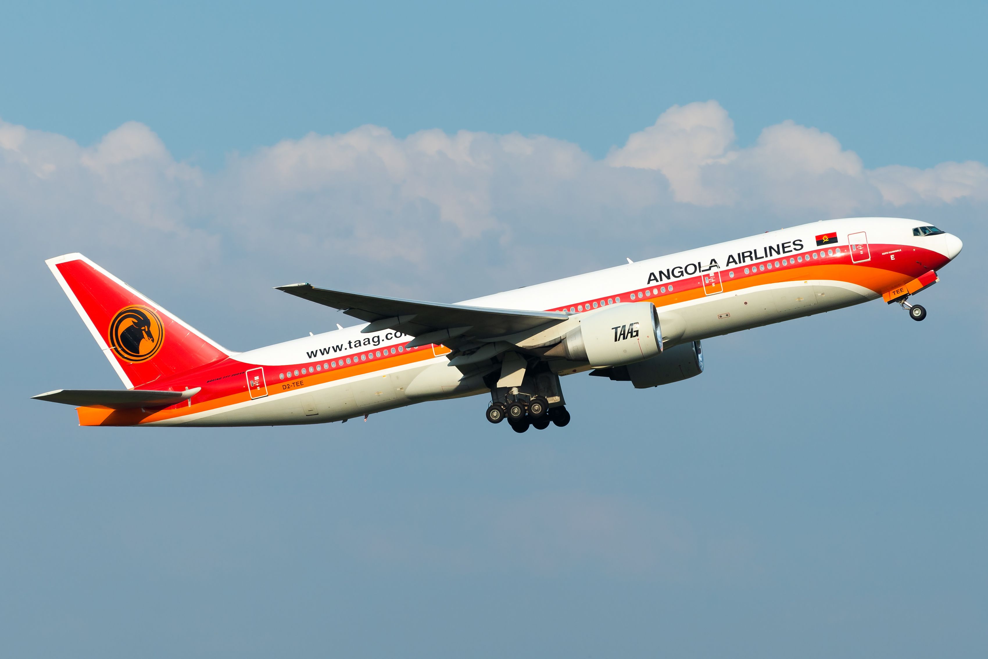 A TAAG Angola Airlines Boeing 777 taking off from Luanda