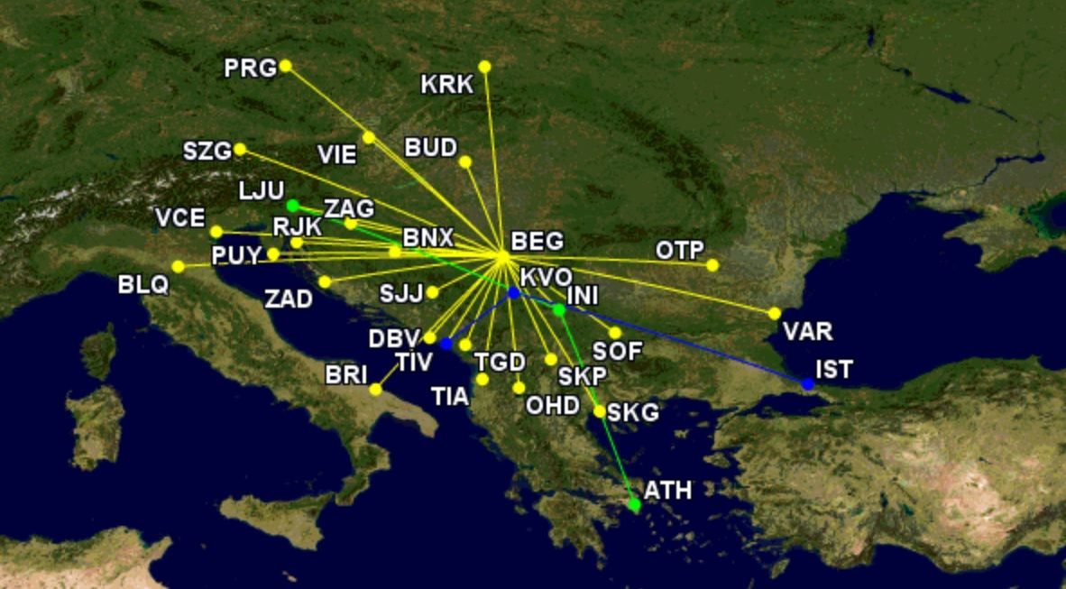 Air Serbia's ATR route network June 2023