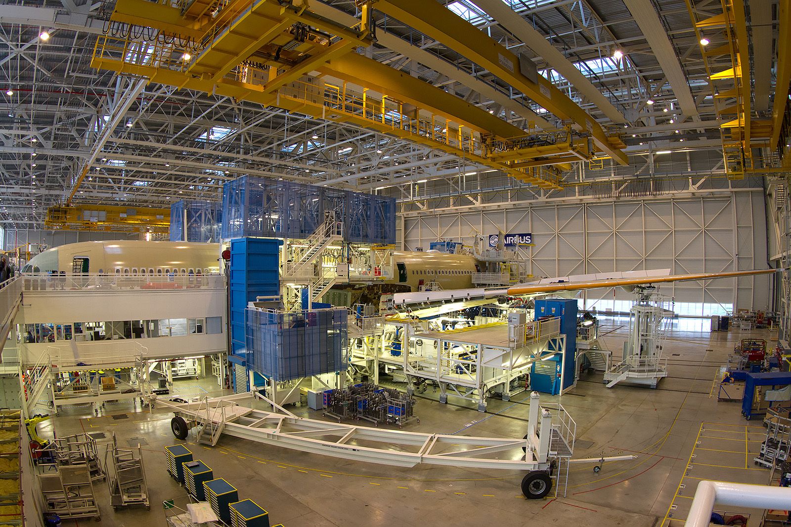 An Airbs A350 being assembled in the Toulouse factory.