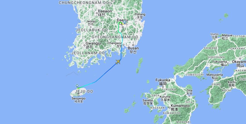 Asiana Jeju Daegu Flight Map