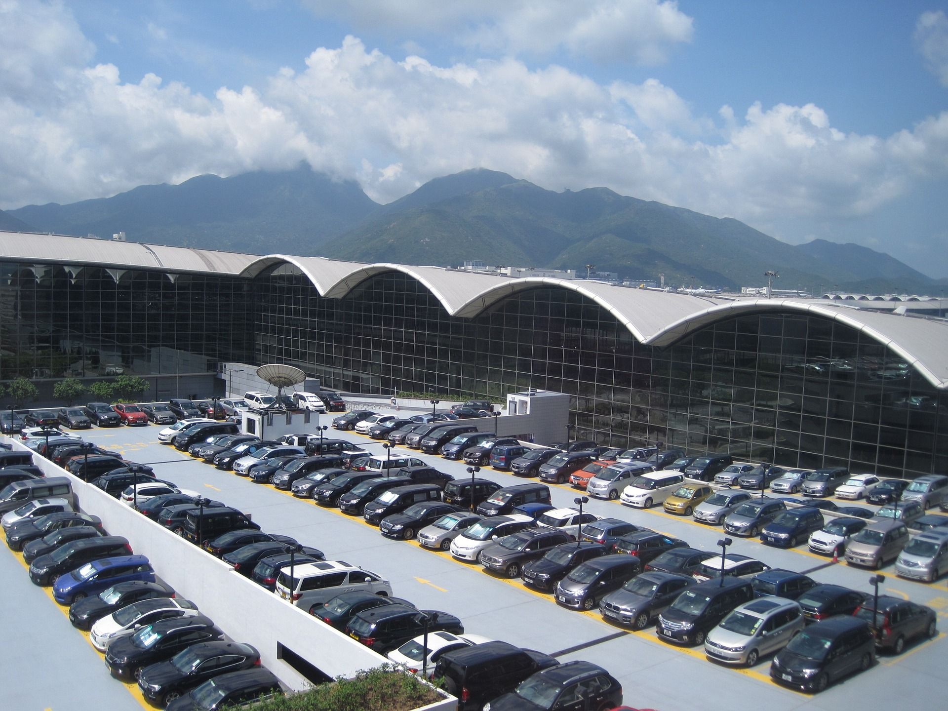 View of the parking lot at Hong Kong International Airport.