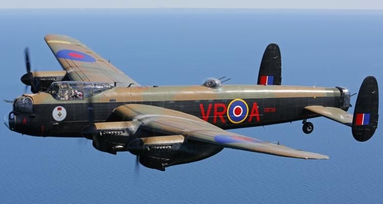 An Avro Lancaster flying in the sky.