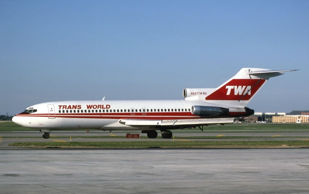 A Trans World Airlines Boeing 727 on the taxiway.