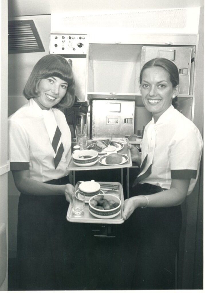 British Airways Concorde Cabin Crew preparing meals.