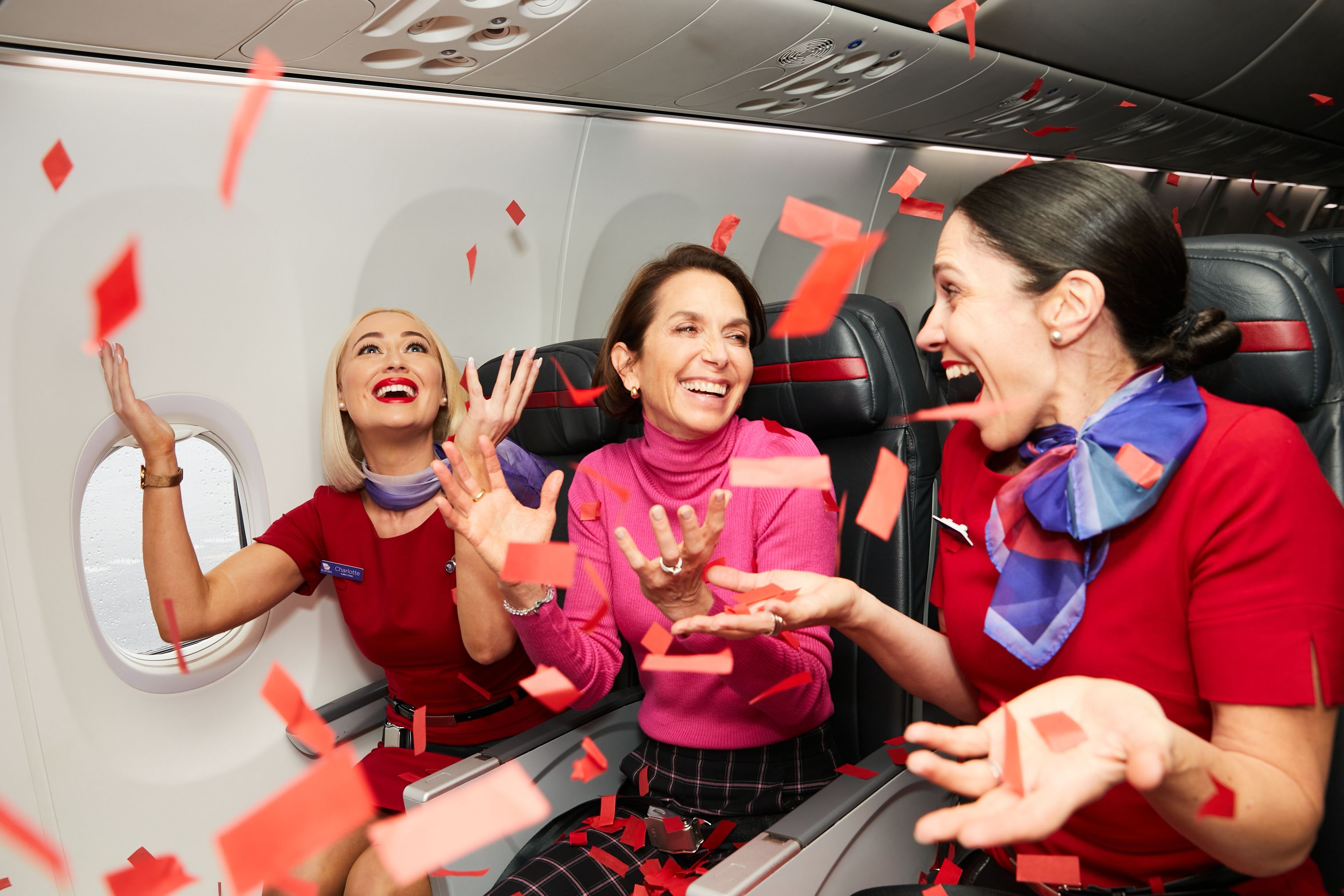CEO, Jayne Hrdlicka and crew celebrate Middle Seat Lottery