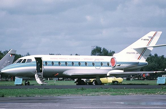 A Dassault Falcon 30 parked with it's stairs down. 