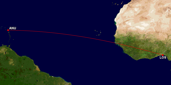Distance between Antigua and Lagos