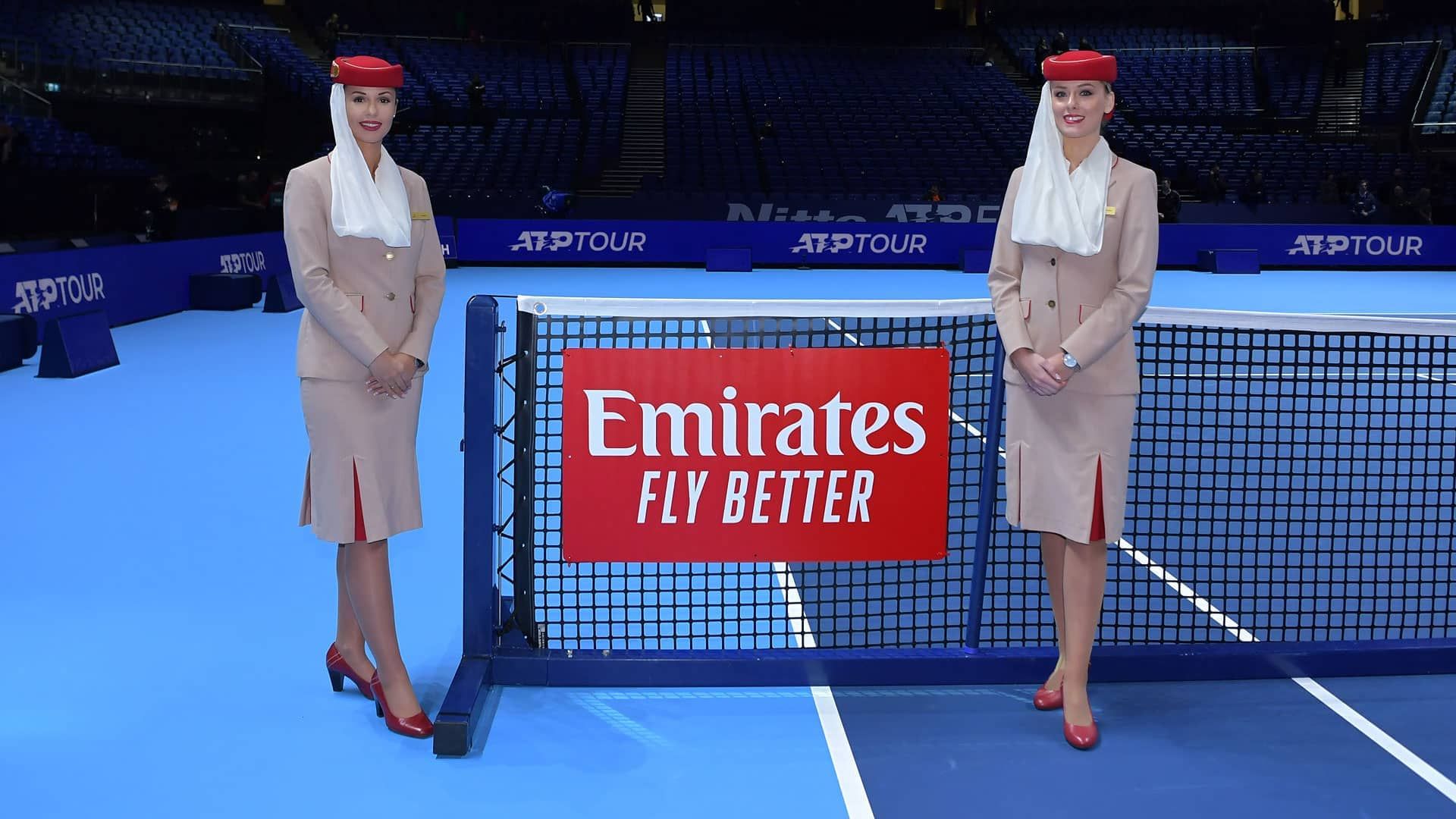 Emirates branding at the ATP Tour Finals in 2019.