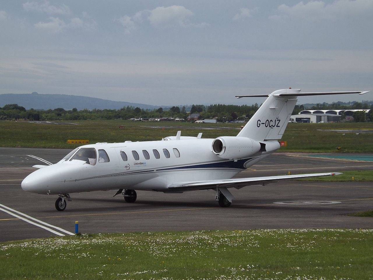 A Cessna Citation flying for Centerline Air Charter taxiing to the runway.