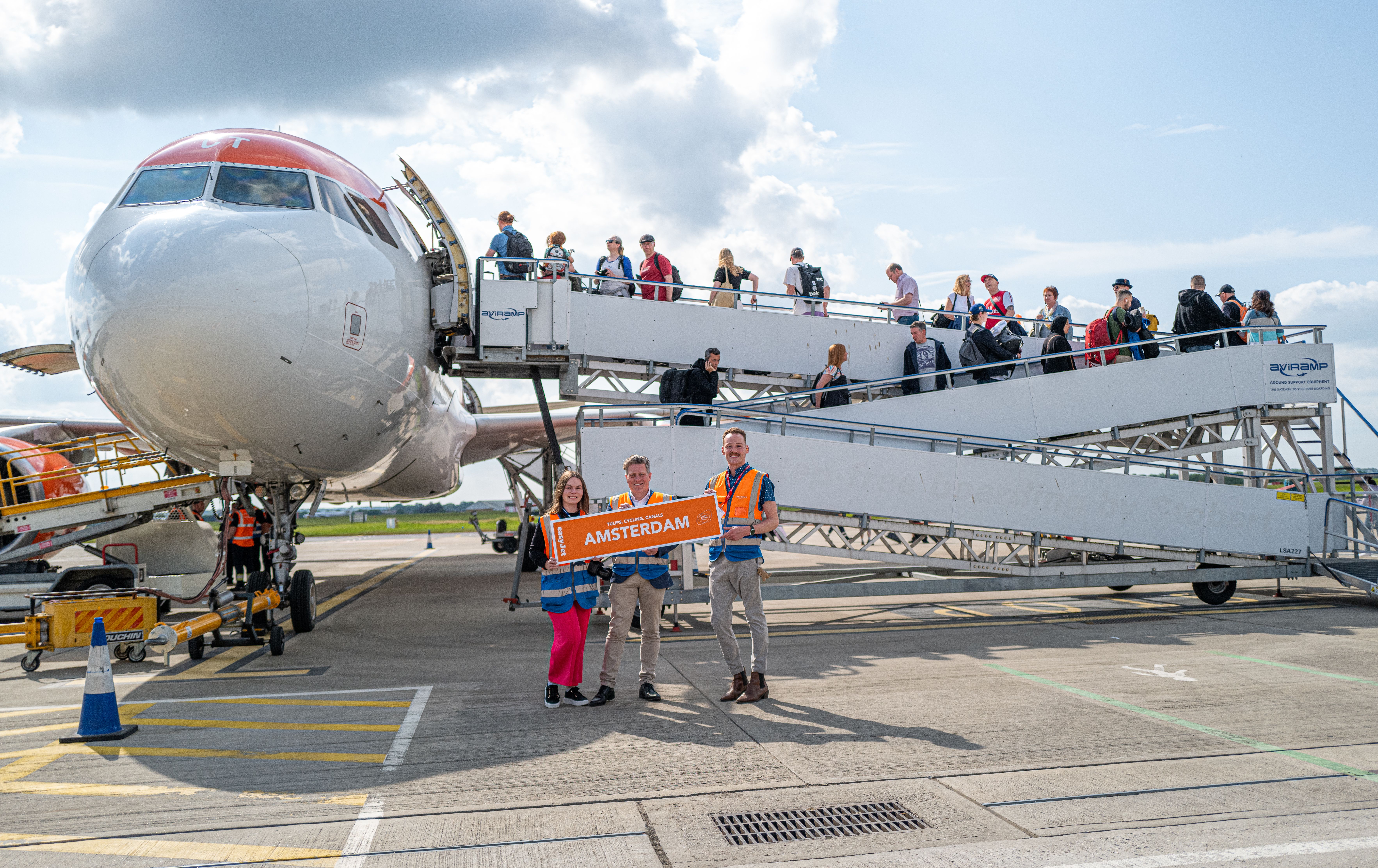 Simple Flying's Jonathan Hendry helps inagurate easyJet's first London Southend to Amsterdam flight.
