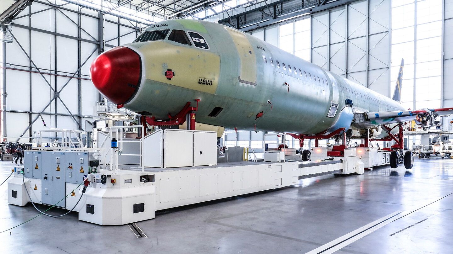 An Airbus being produced in the Hamburg factory.