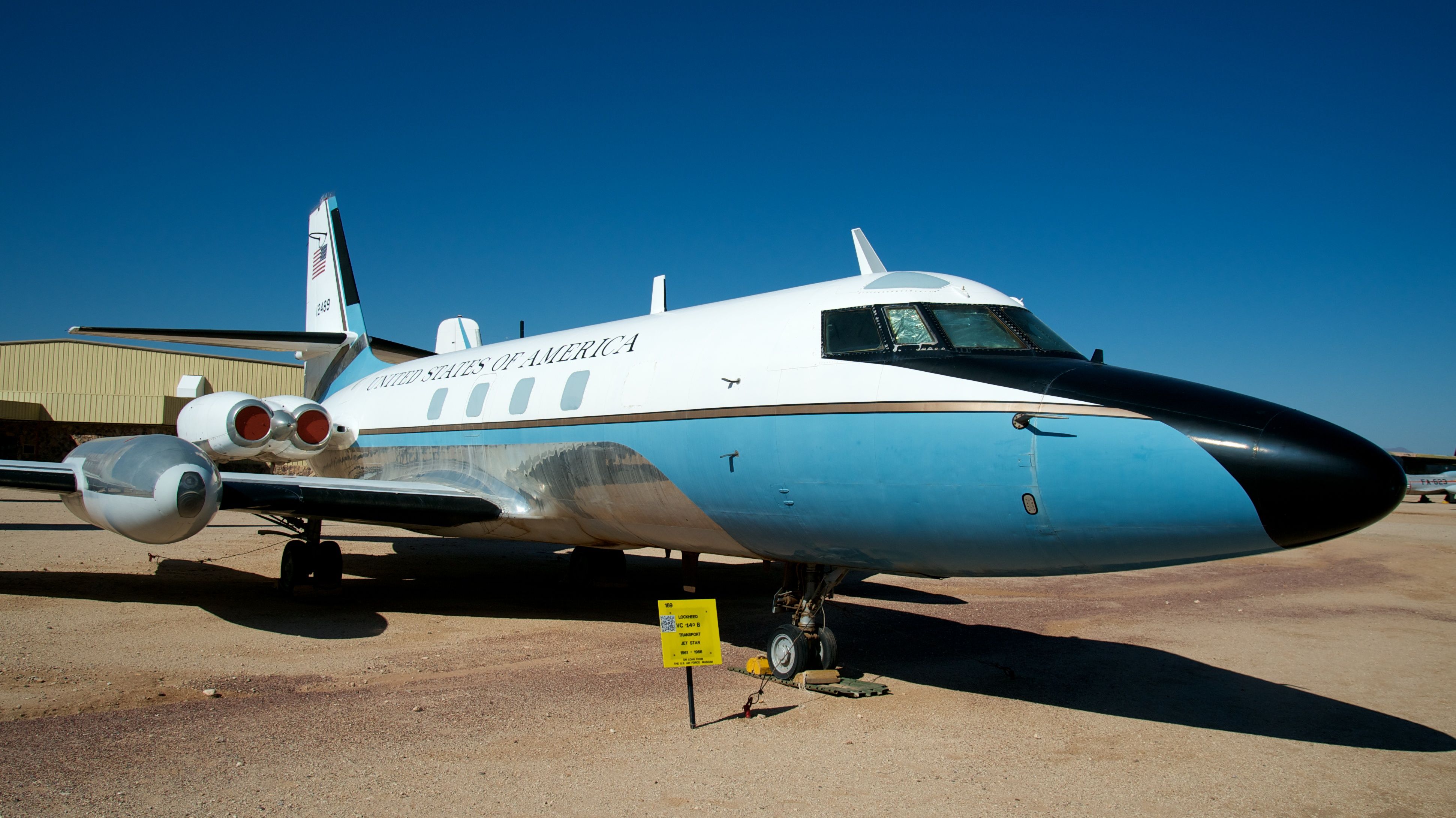 A Lockheed Jetstar parked at an airport.