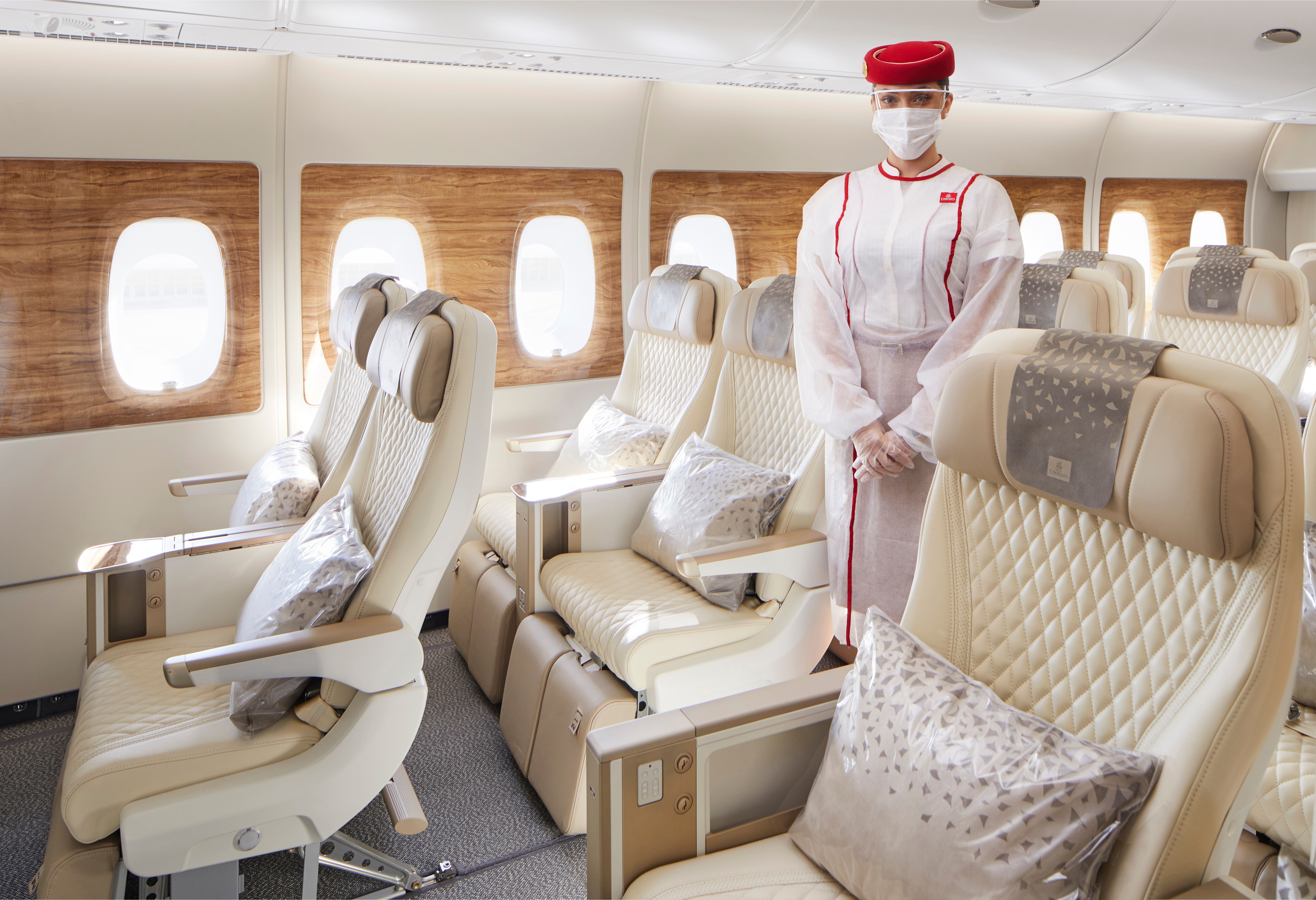 Inside the Emirates premium economy cabin.