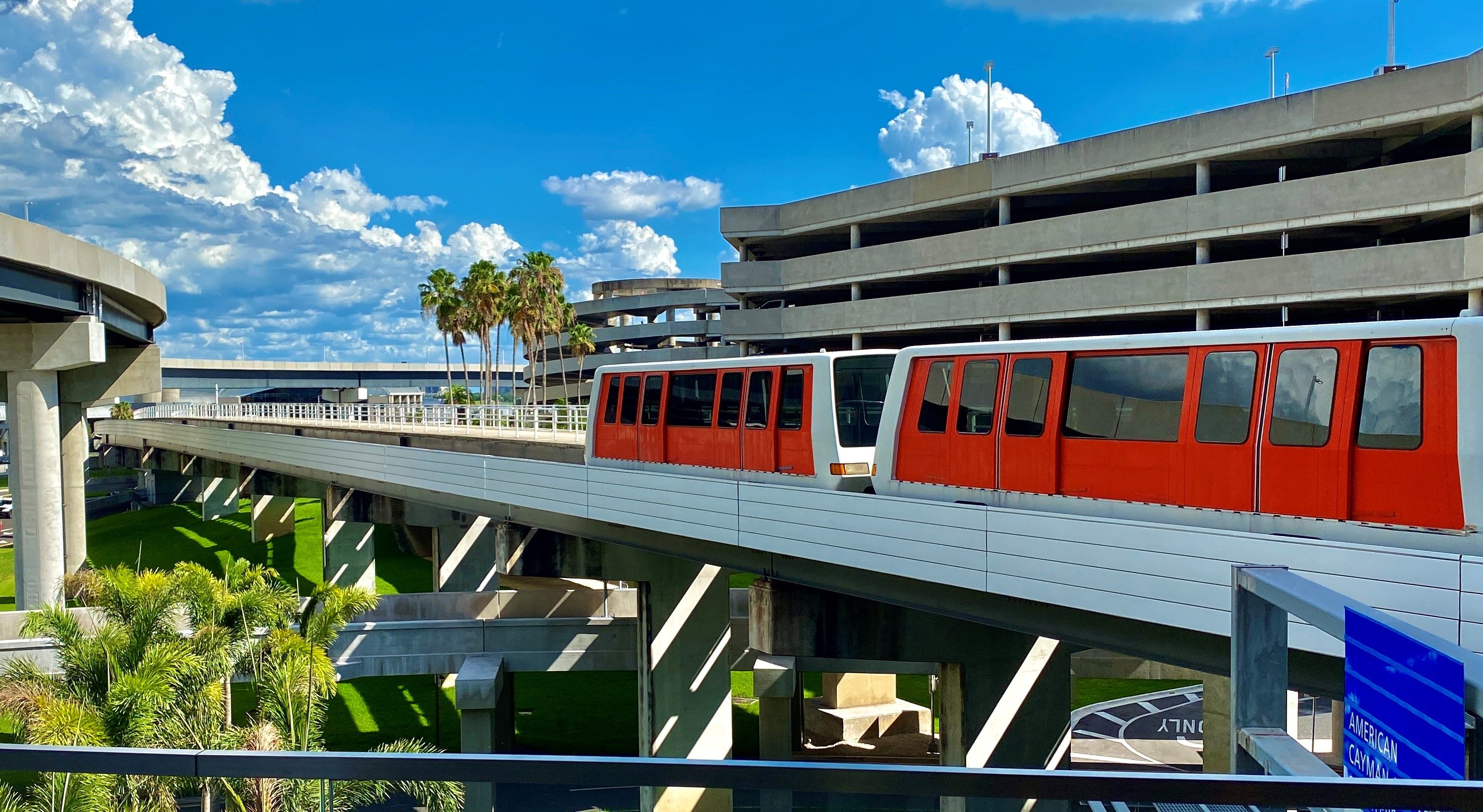 Tampa International Airport Red Shuttle moving on the rail.