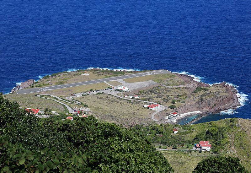 An aerial view of Juancho E. Yrausquin airport.