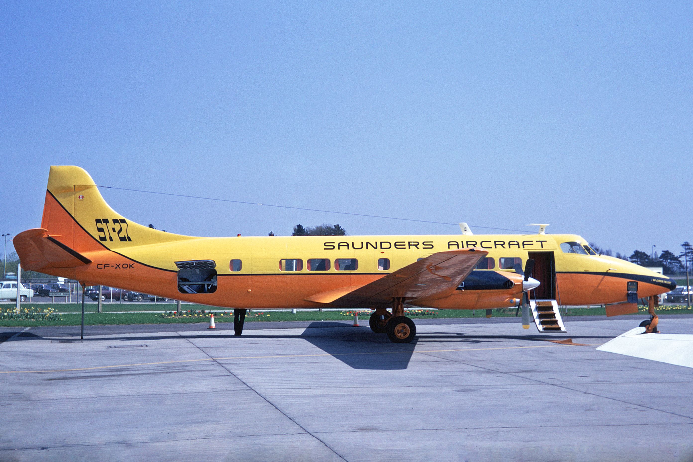 A Saunders ST-27 aircraft on the ground.