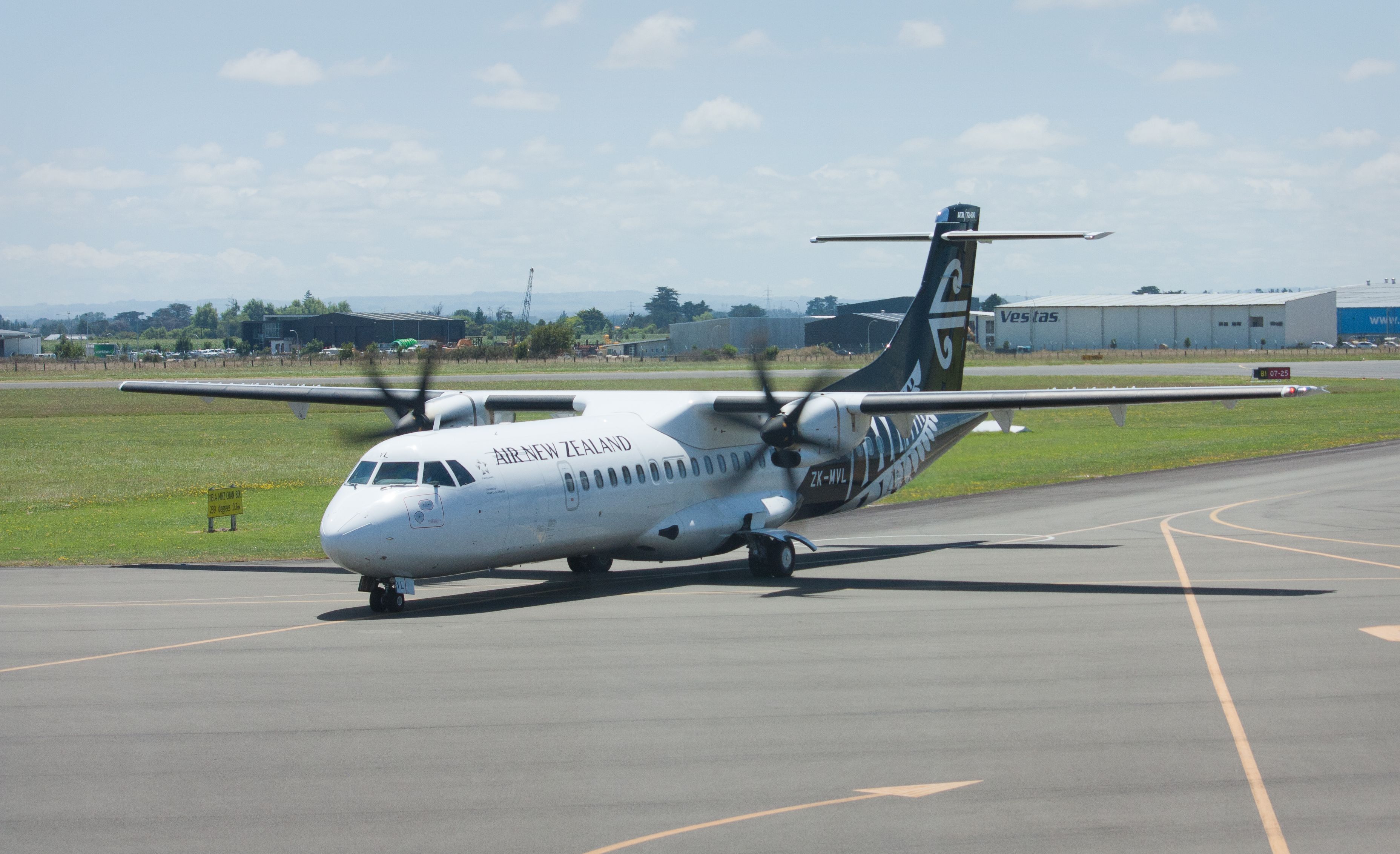 An Air New Zealand ATR72 after landing at Palmerston North airport.