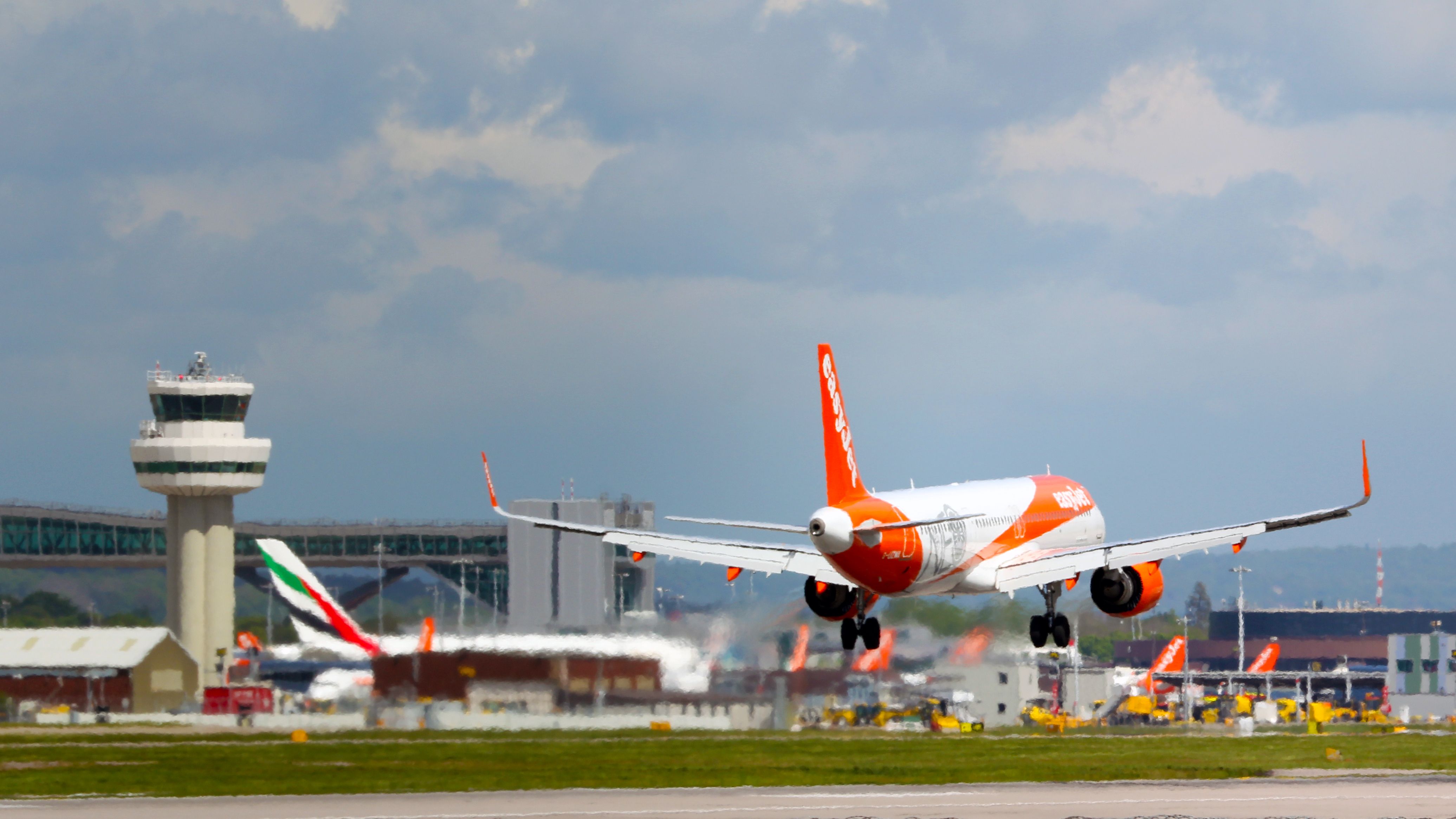 easyJet Airbus A320 landing at London Gatwick Airport