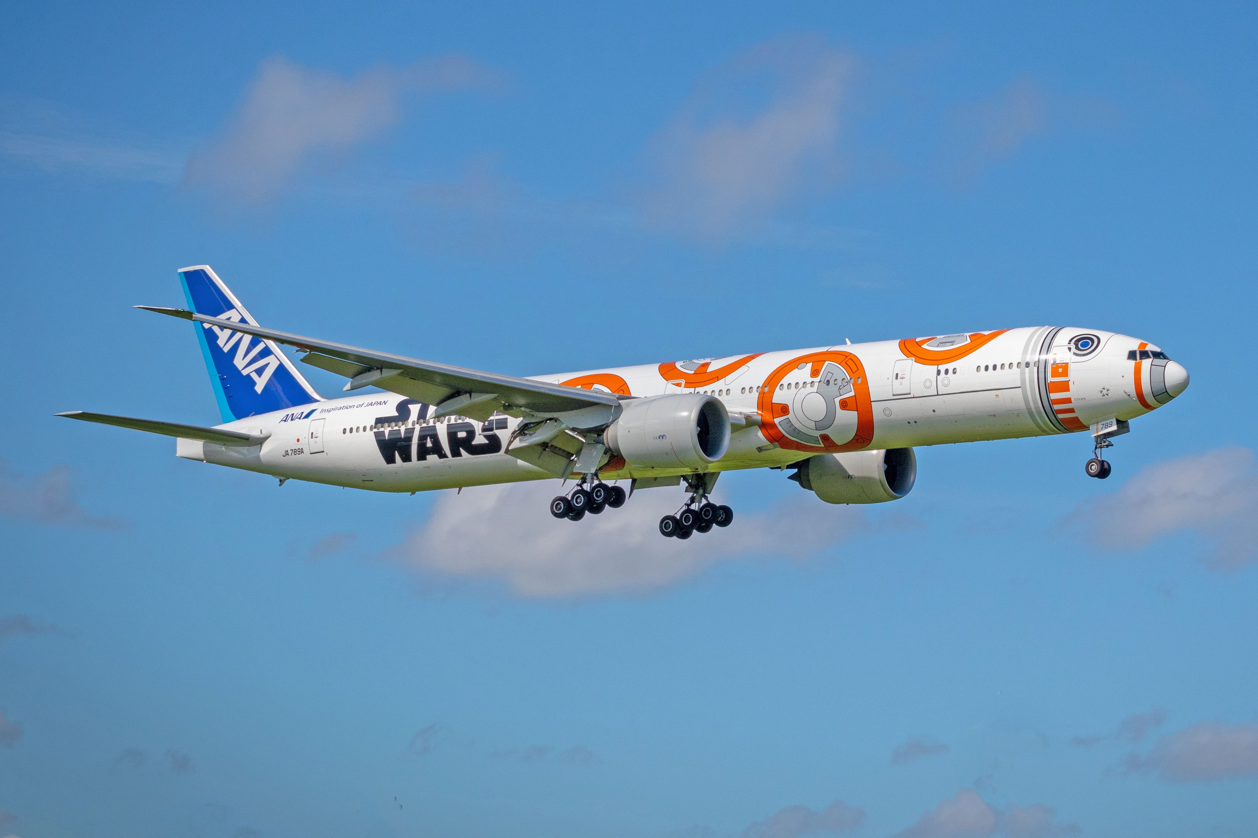 An ANA Boeing 777 in BB-8 Star Wars Livery.
