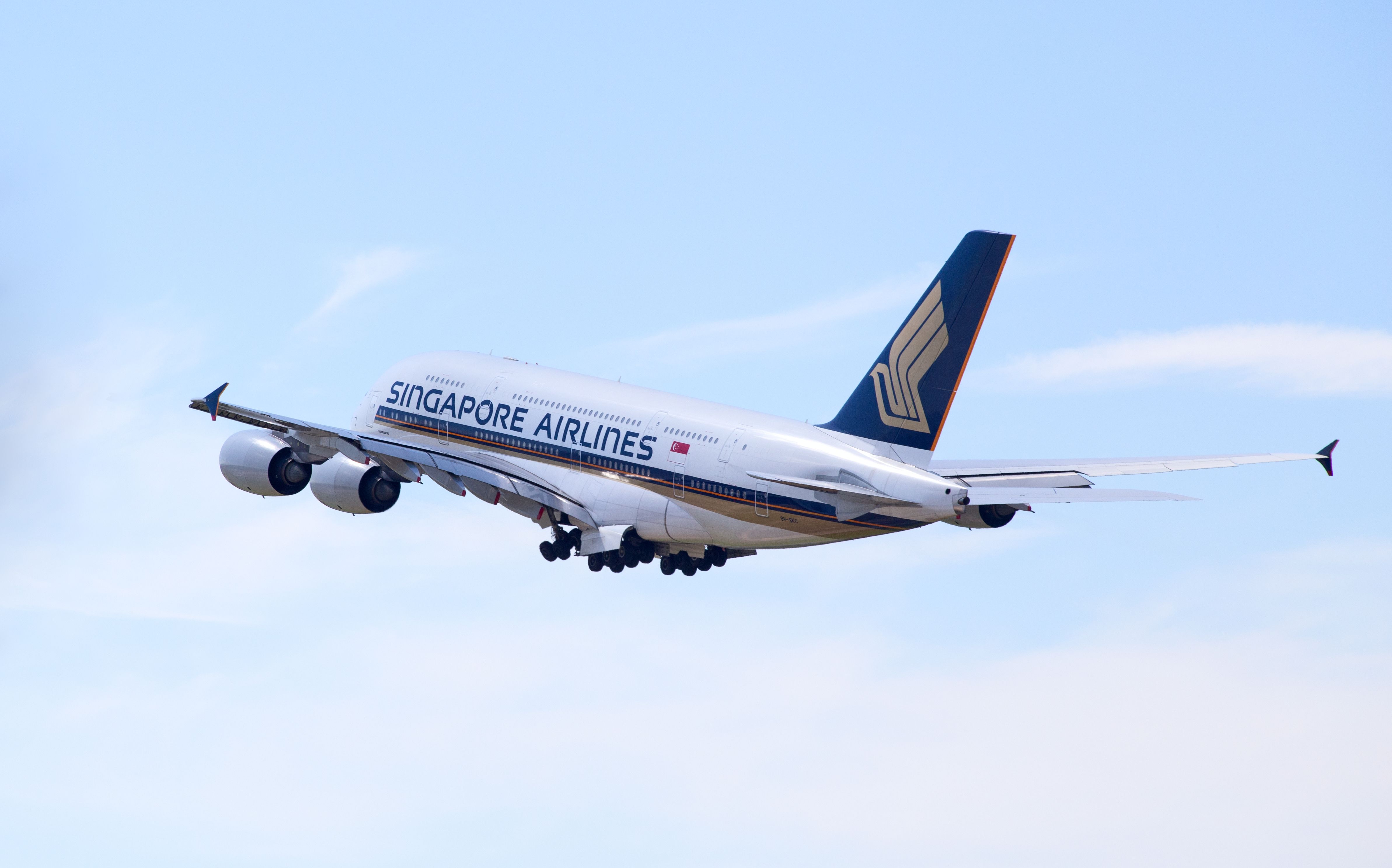 Singapore Airlines Airbus A380 departing Zurich Airport