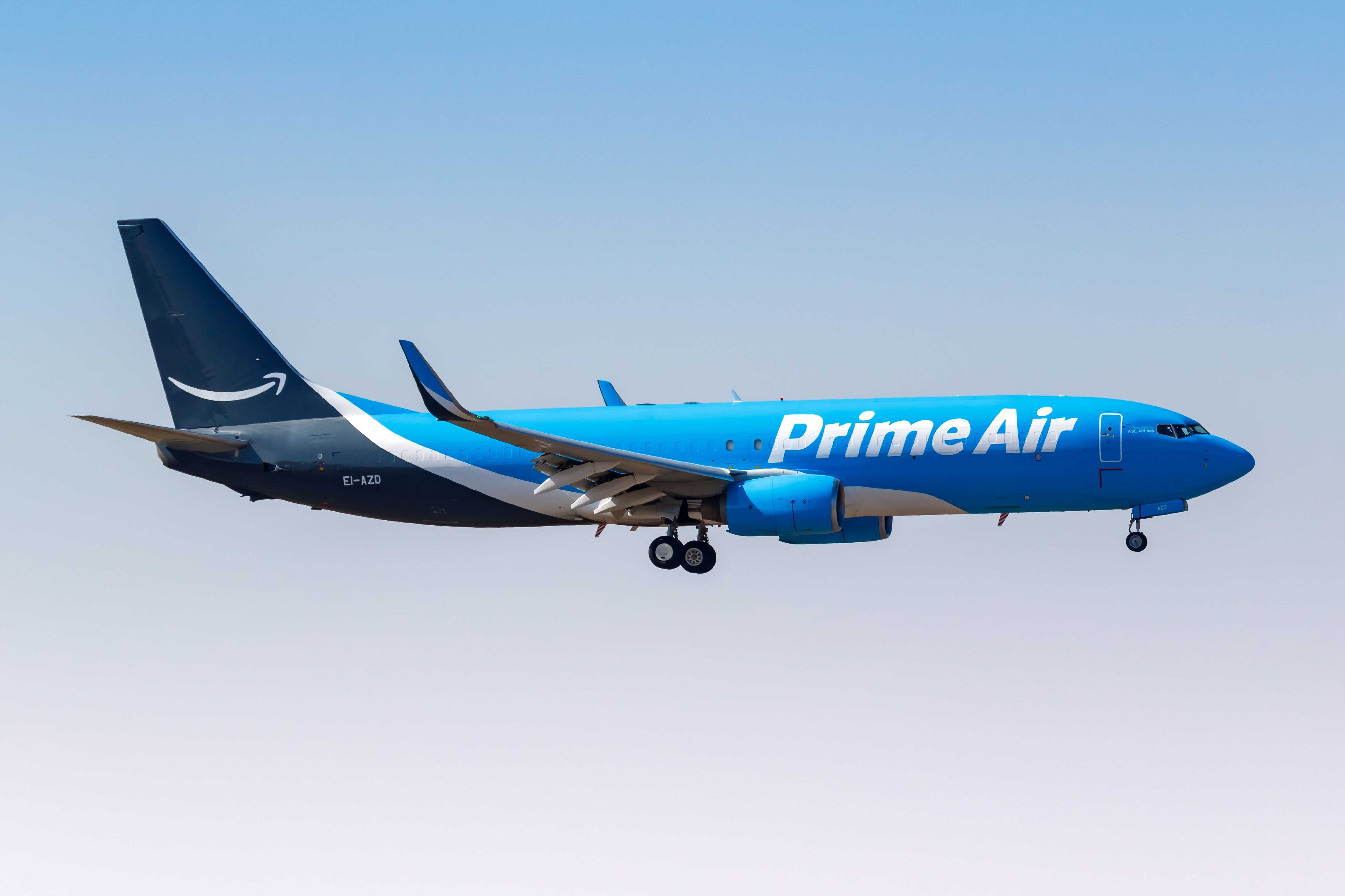 A Prime Air aircraft flying in the sky. 