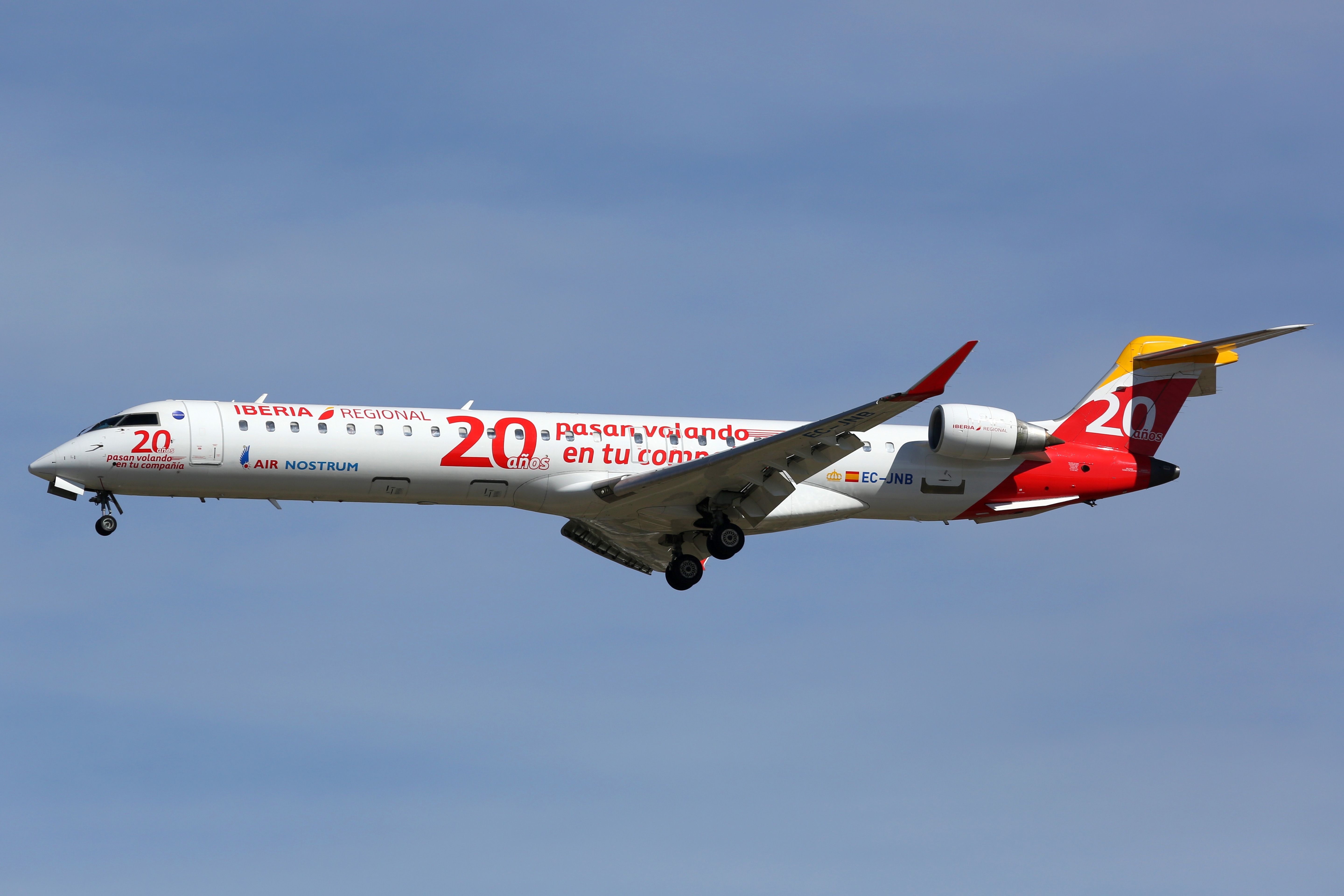Madrid, Spain - March 5, 2015: Iberia Regional Air Nostrum Bombardier CRJ-900 at Madrid airport (MAD) in Spain.