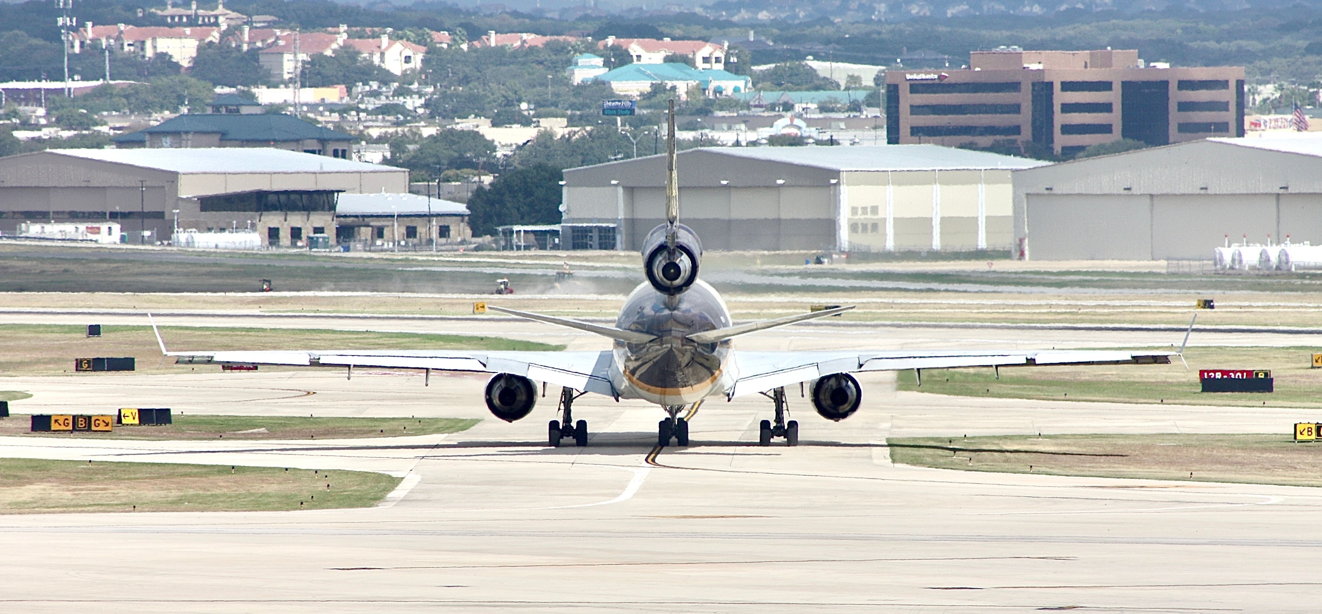 A UPS MD-11 taxiing to the runway at Louisville International Airport.