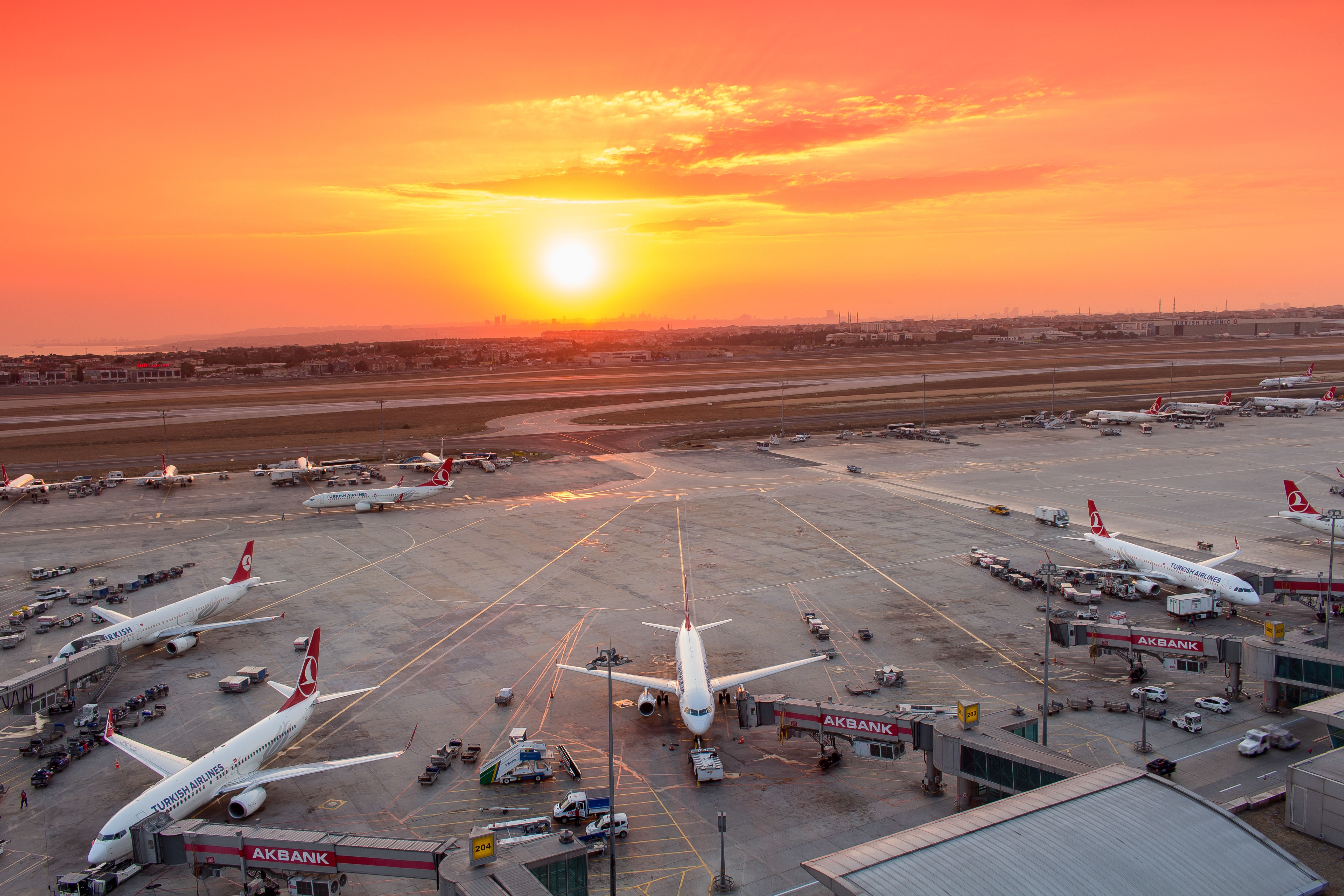 A Panorama of Istanbul Airport at Sunset.