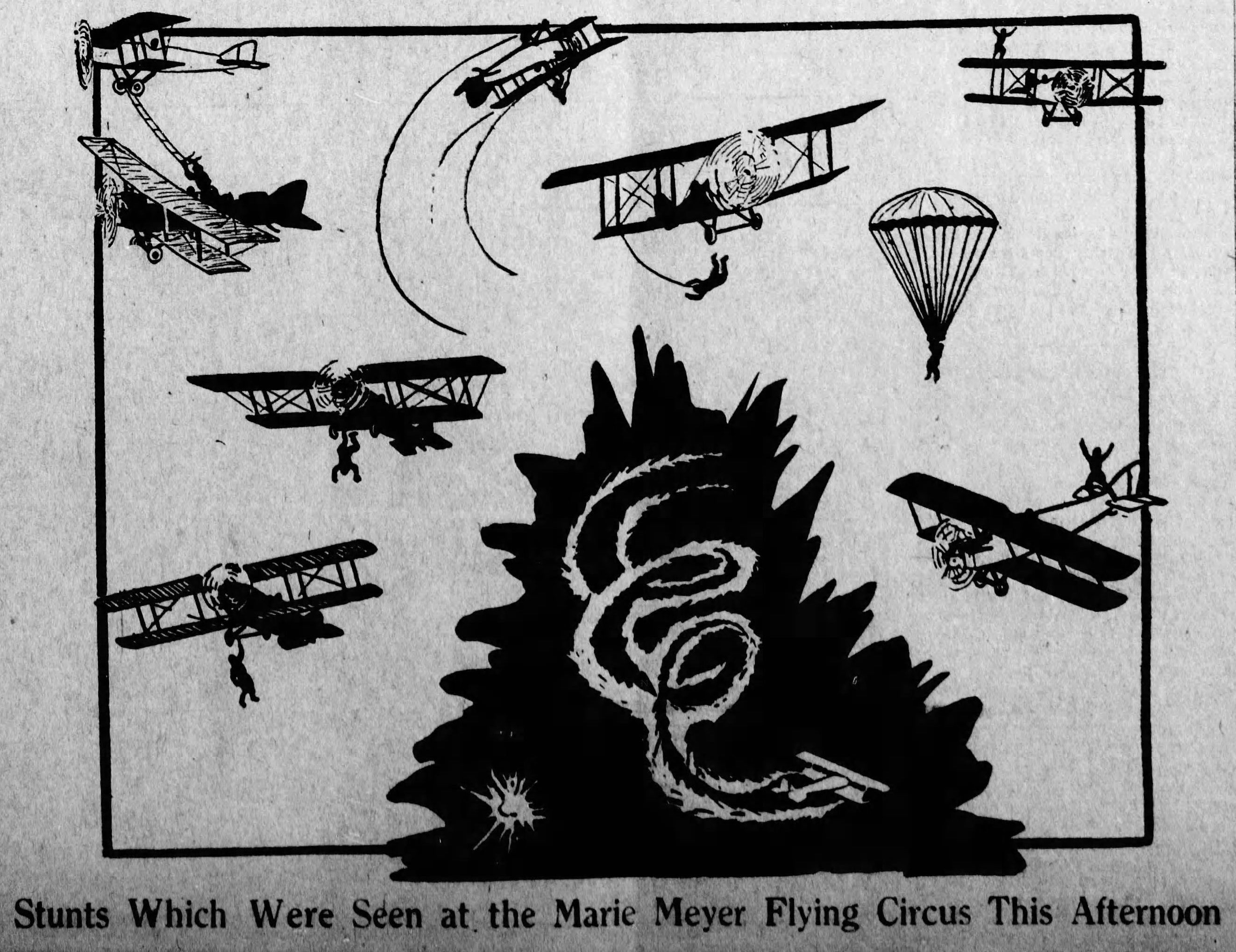 A poster of the stunts which were seen at the Marie Meyer Flying Circus in 1924.