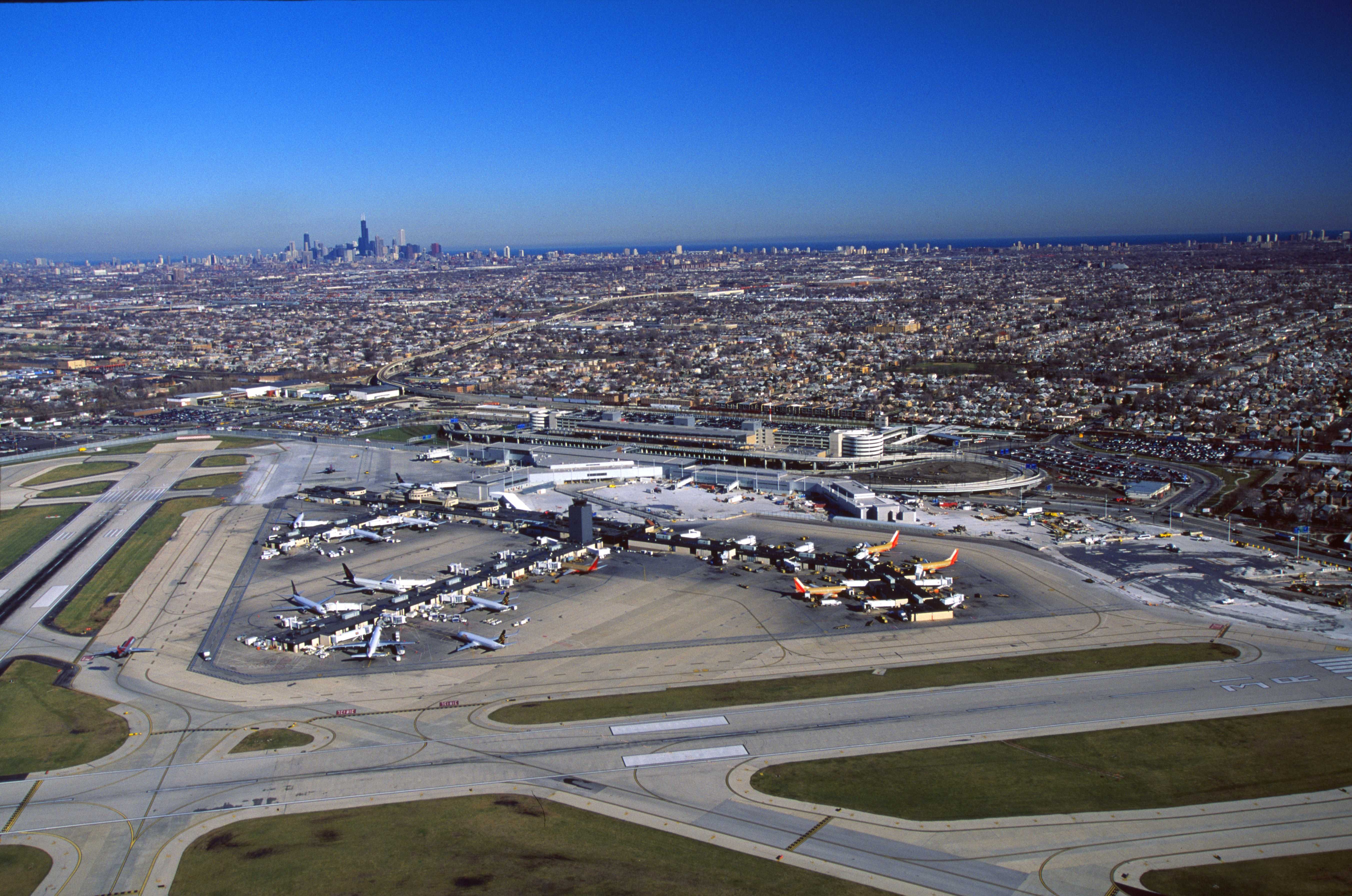An aerial view of Chicago Midway International Airport.