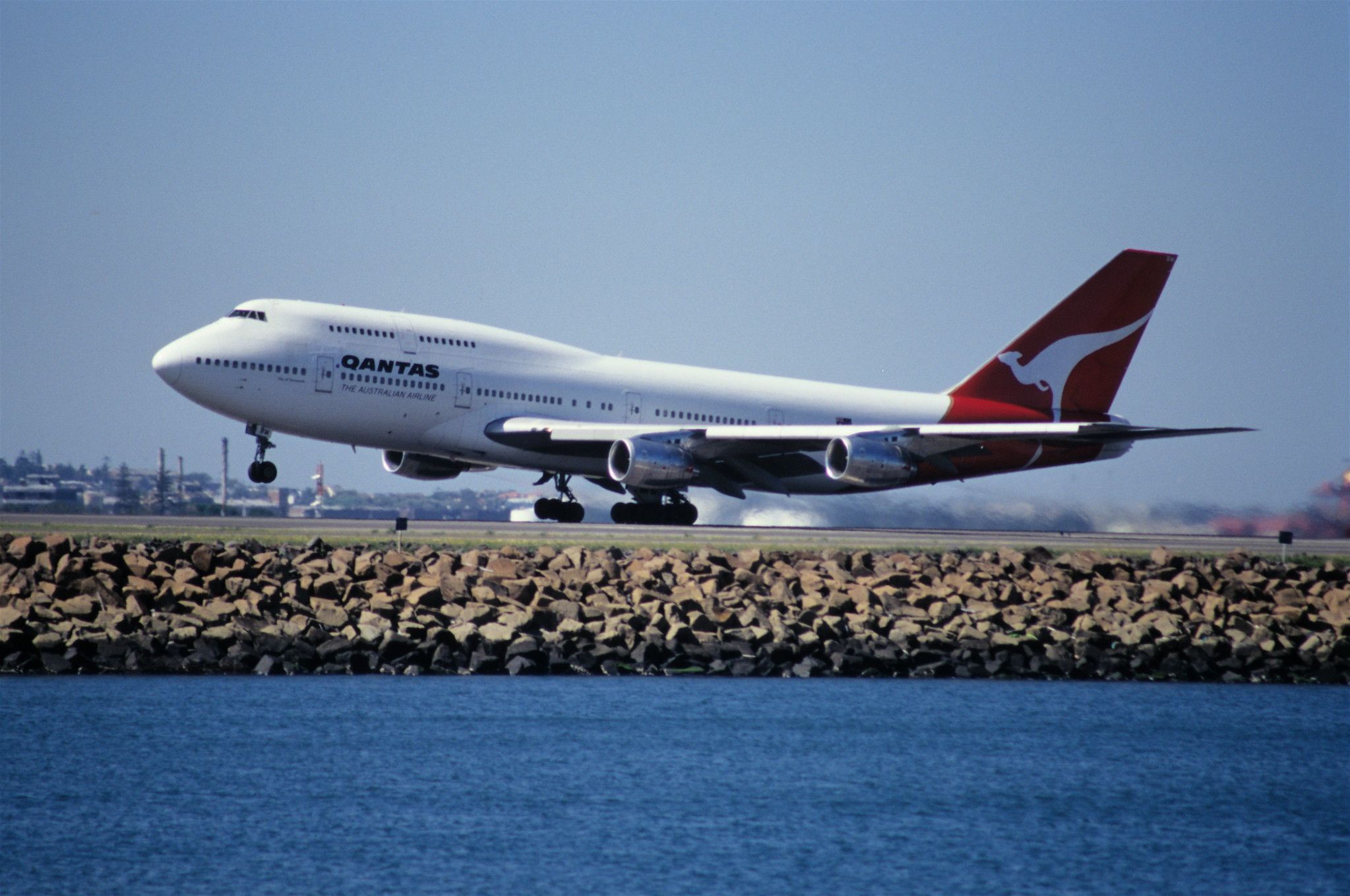 A Qantas Boeing 747-300 taking off from Sydney airport.
