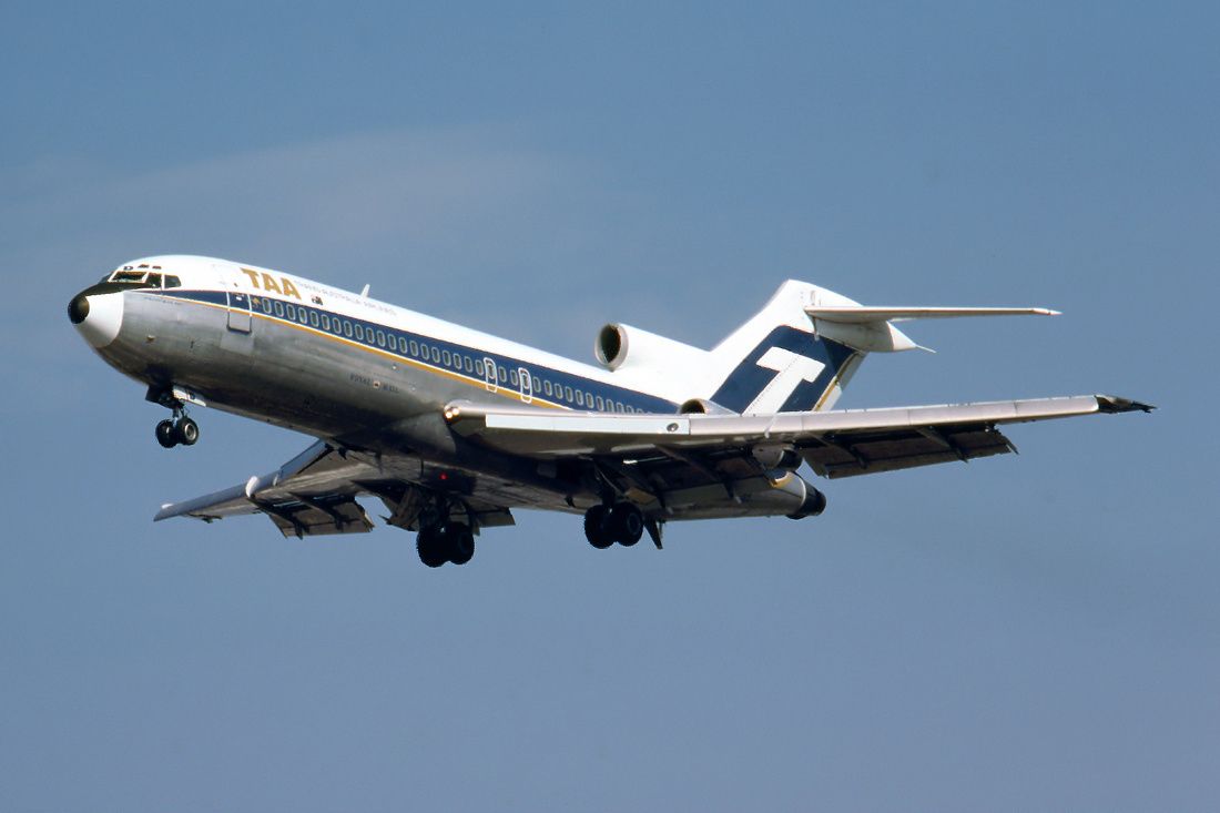 A Trans Australia Airlines Boeing 727 on final approach at Brisbane Airport.