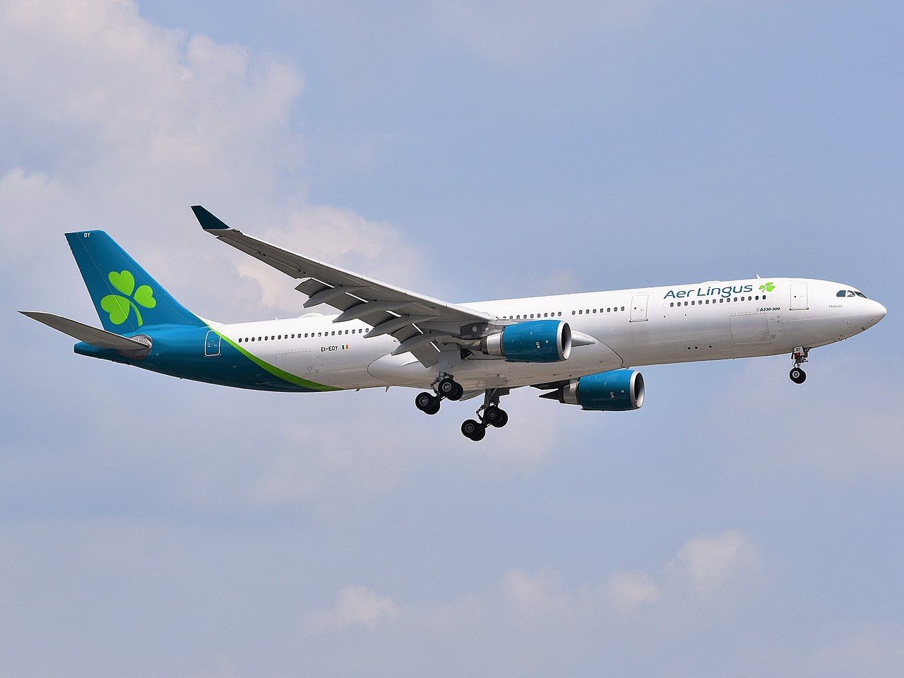 An Aer Lingus Airbus A330-302 approaching EWR Airport.
