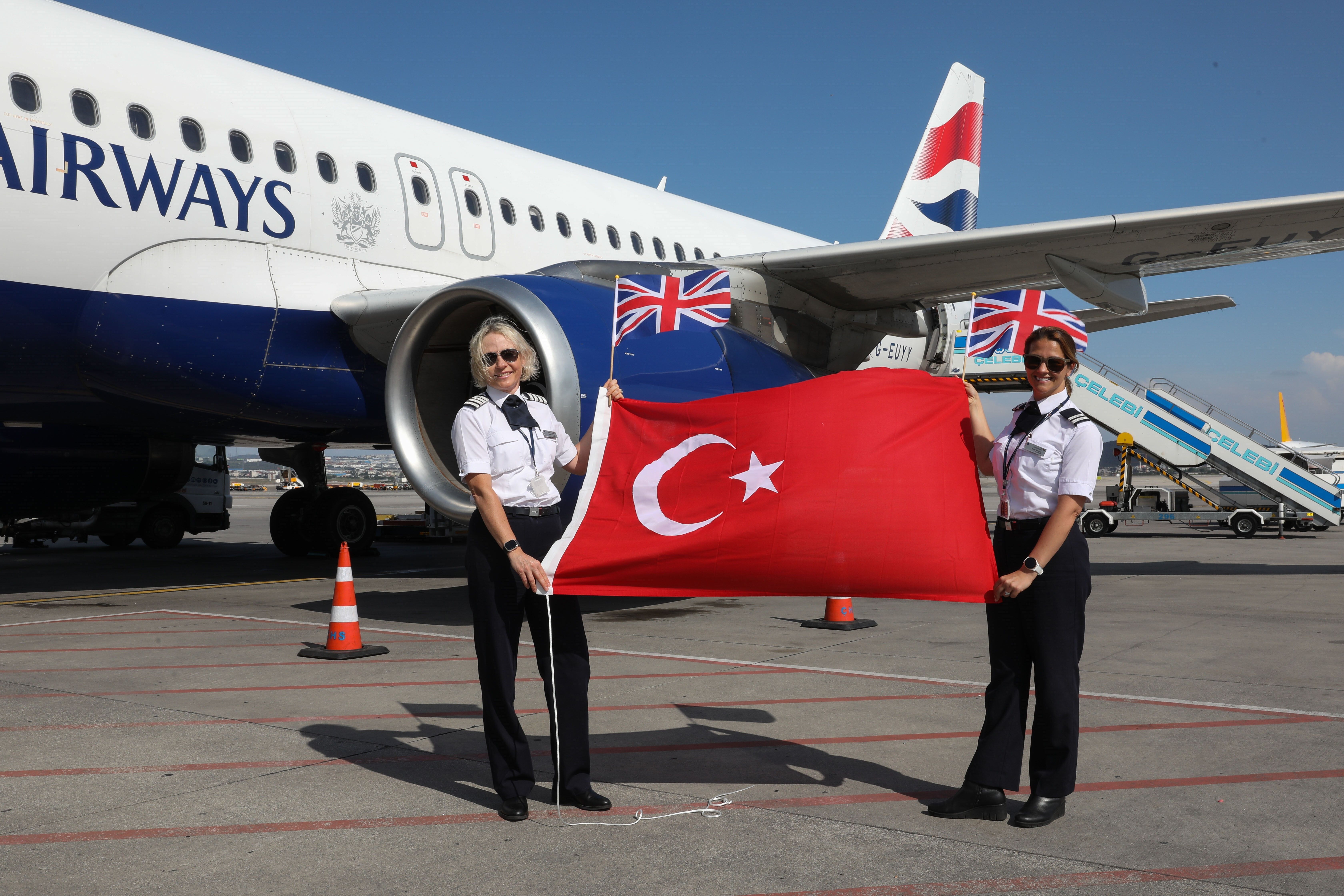 British Airways all female flight crew on the tarmac at Istanbul Sabiha Gökçen Airport
