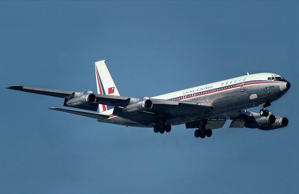 A China Airlines Boeing 707-309C at Hong Kong airport.