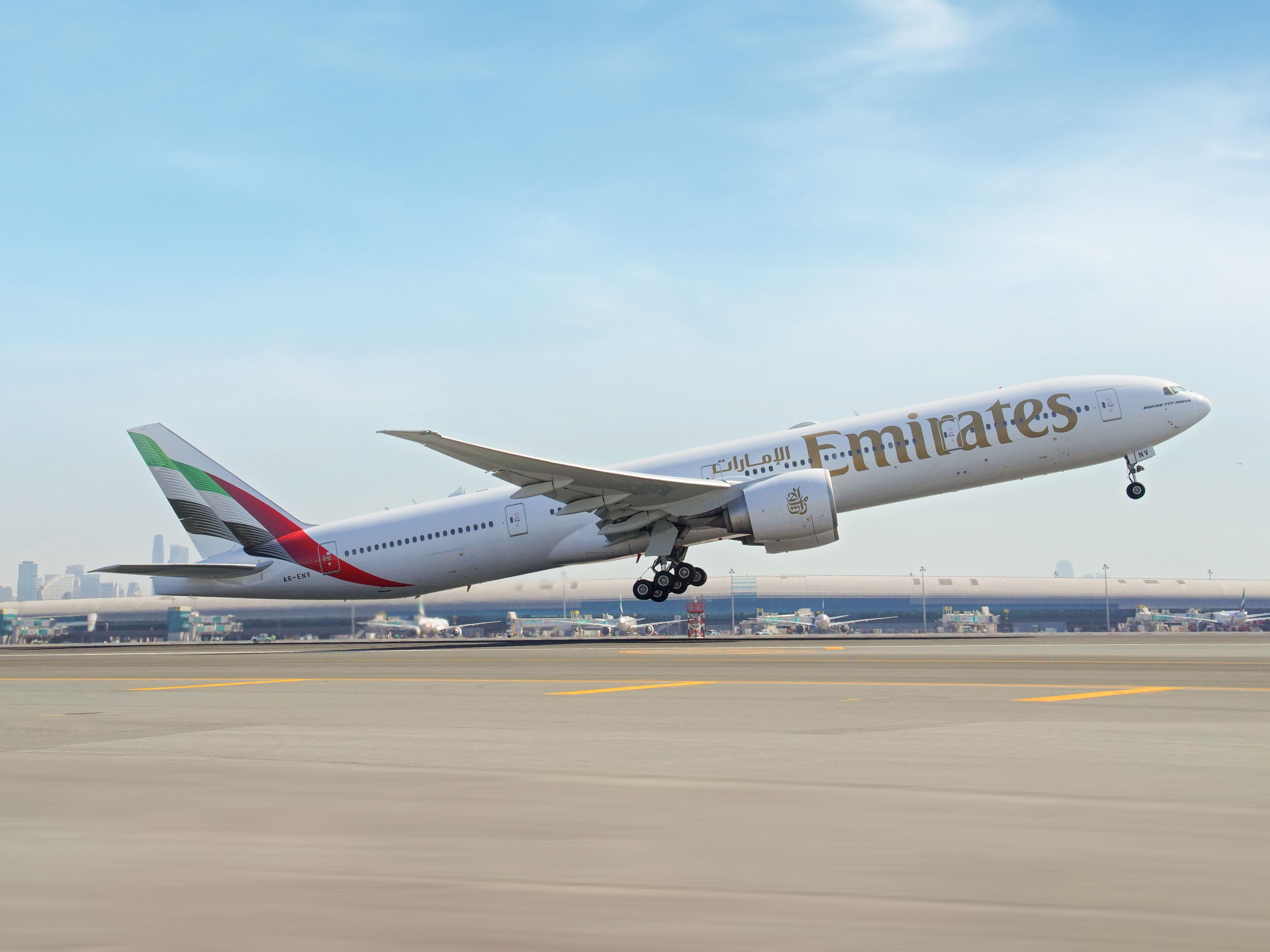 Emirates Boeing 777 aircraft taking off