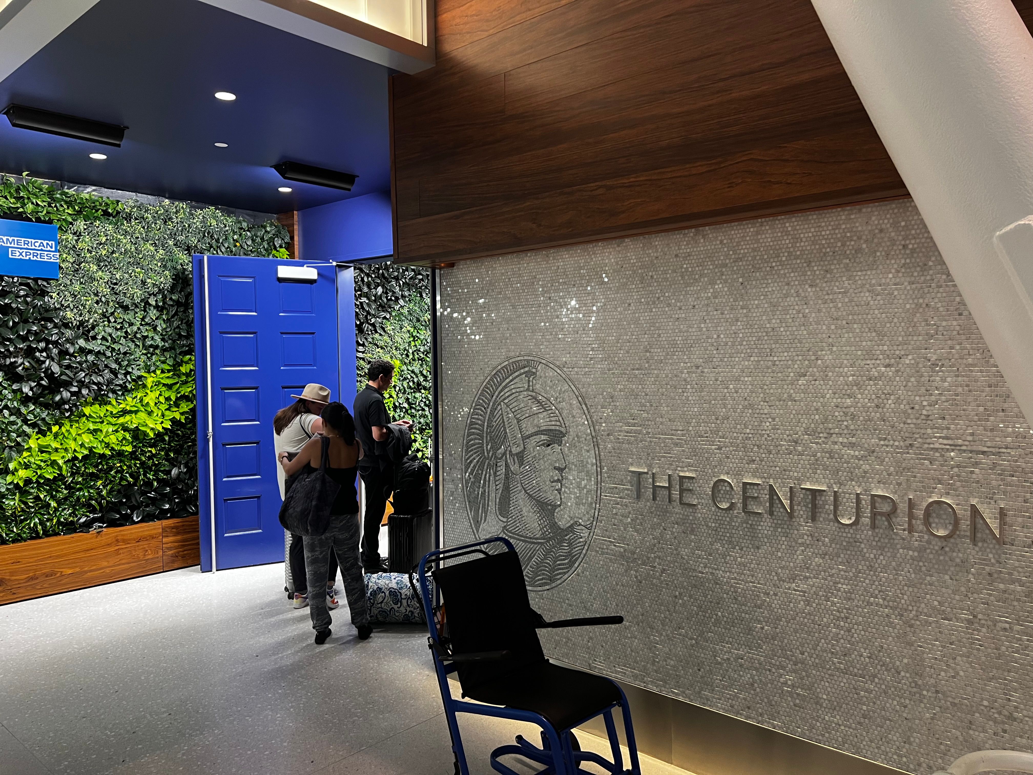 Just outside the entrance to the American Express Centurion Lounge at JFK airport's Terminal 4.