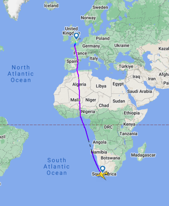 London to cape town flight path